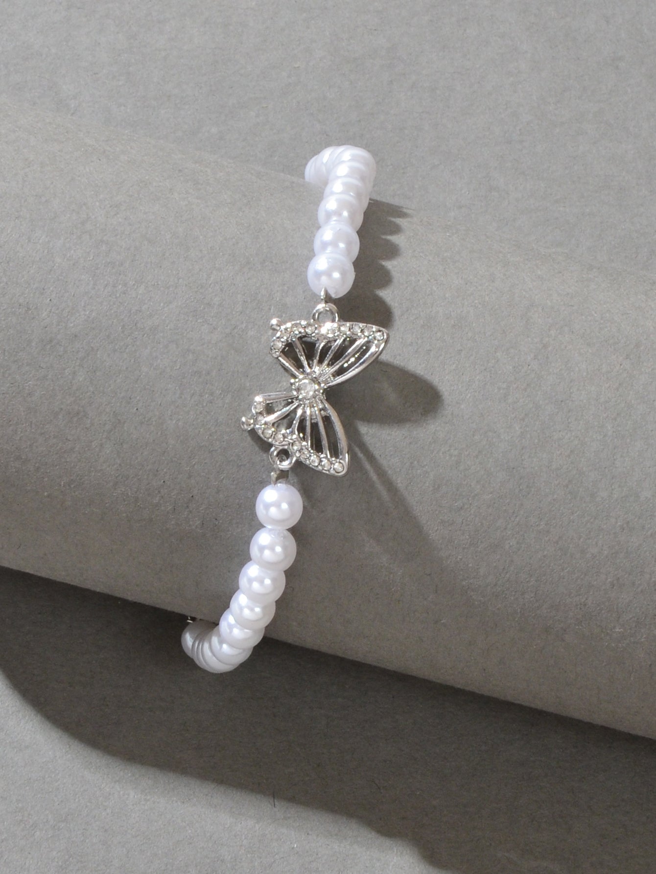 Fashion Jewellery Rhinestone Butterfly Charm Pearl Sliding Adjustable Bracelet