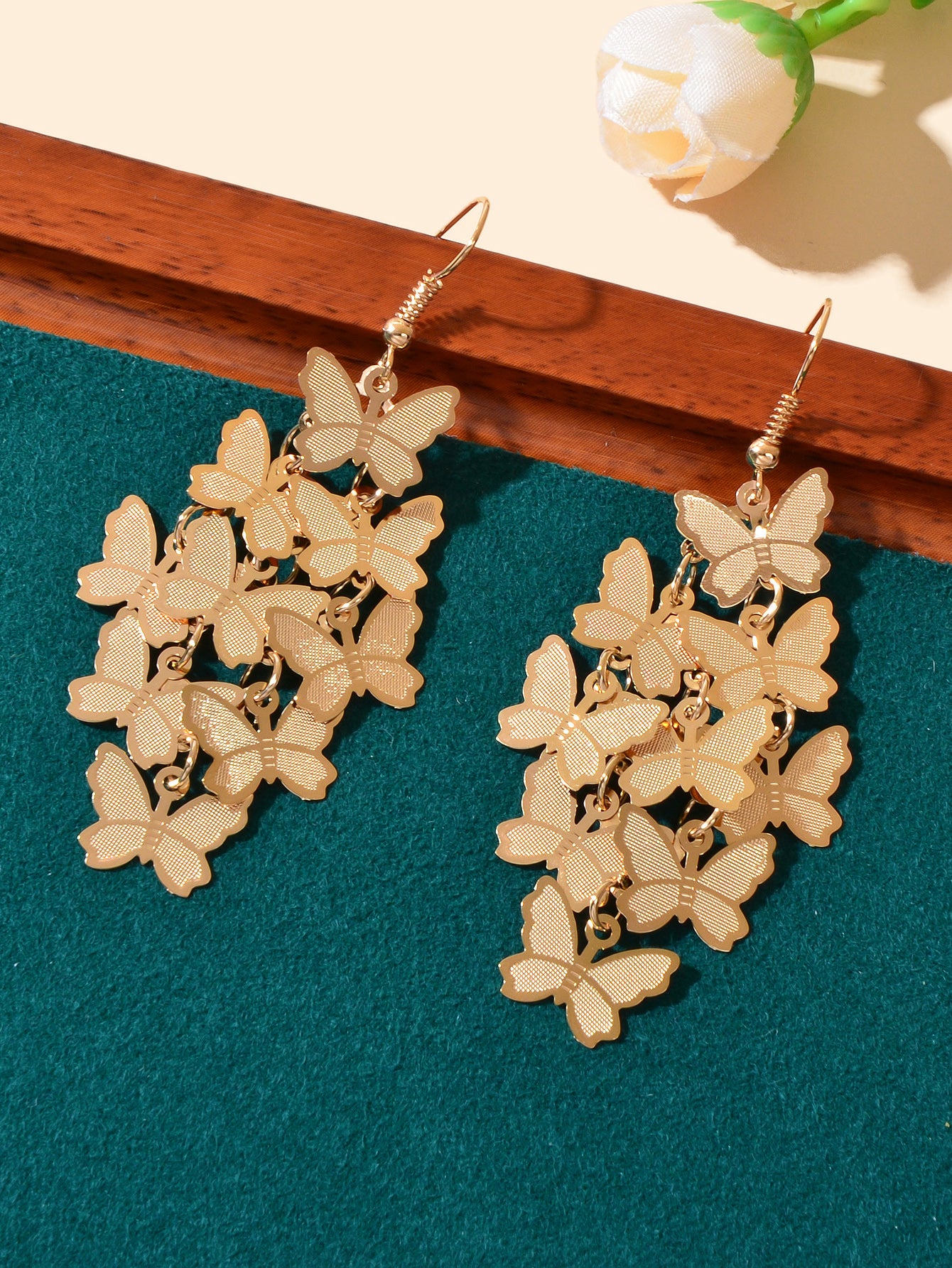 Women's Fashion Hot Pink Purple Hollow Multi-level Butterfly Chandelier Earrings