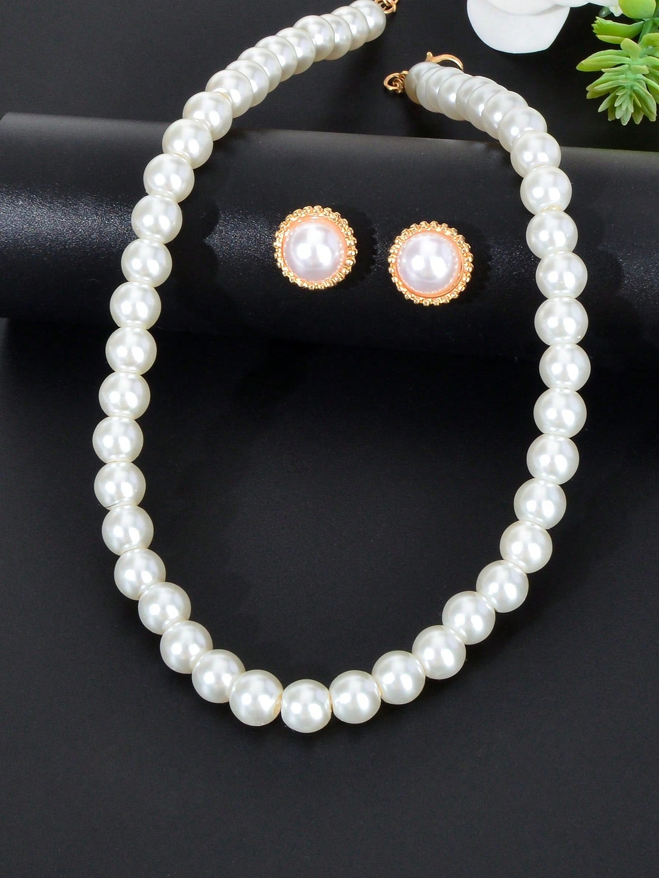 White Pearl Necklace with Large Pearl Earrings Elegant Jewellery Set Party Gift