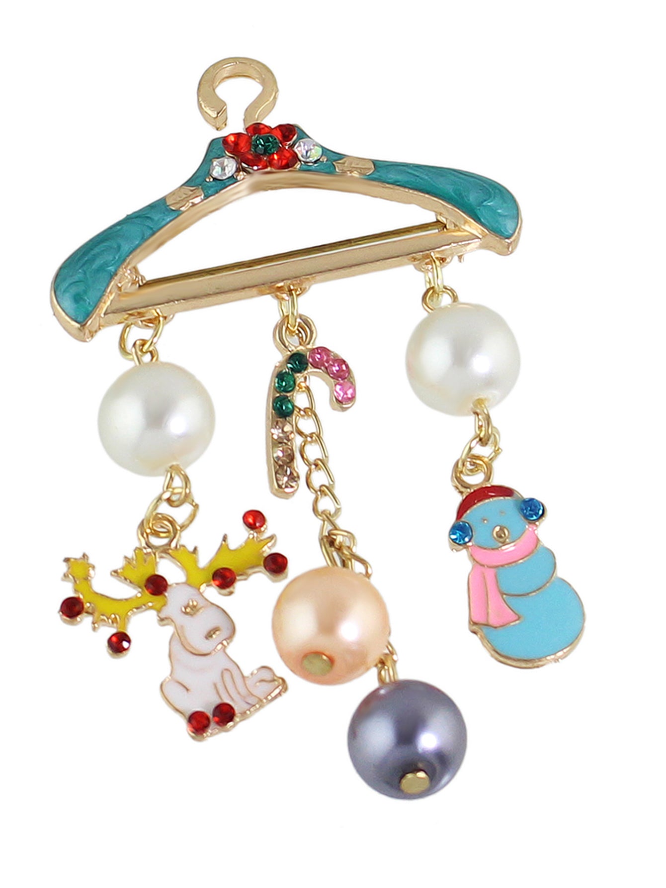 Christmas Pearl Snowman Candy Cane Colorful Coat Hanger Reindeer Brooch Deer Pin