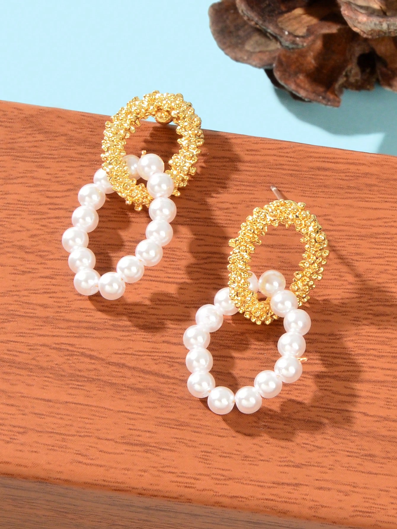 Designer Jewellery Geometric Round Pearl Stud Pierced Hypoallergenic Earrings
