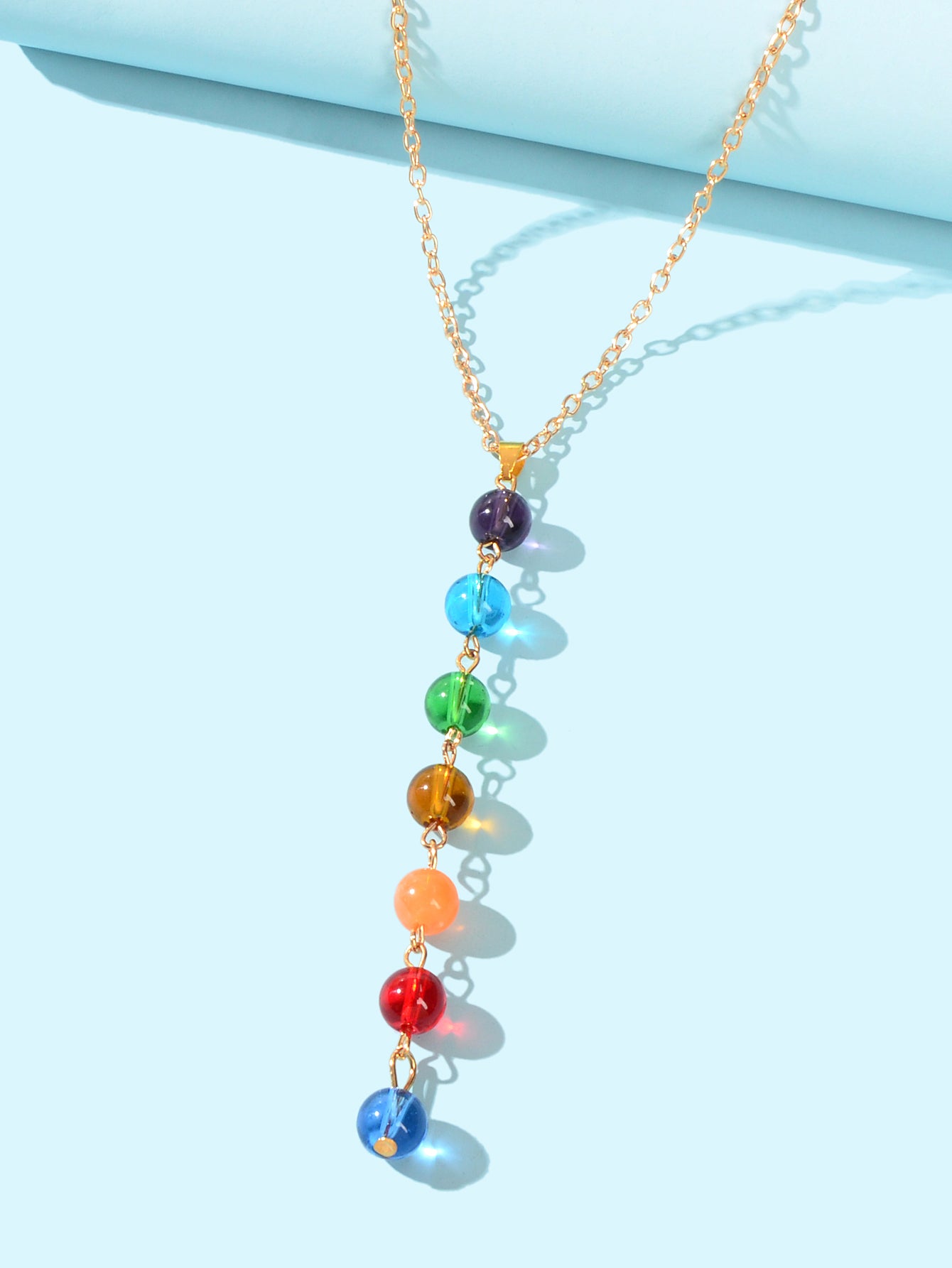 Dainty Gold Chain Colorful Glass Beads Long Charm Y Shape Lariat Female Necklace