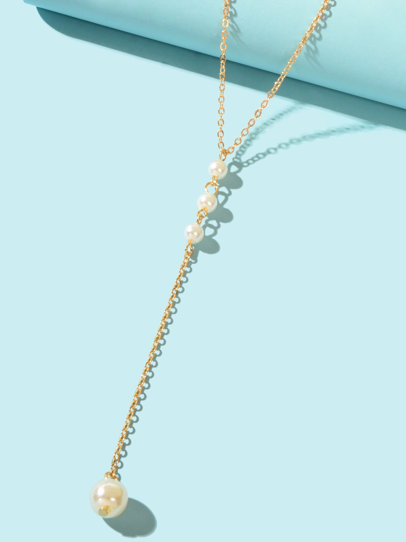 Dinner Jewellery Gold Chain Y Style Pearl Decor Long Pendant Lariat Necklace
