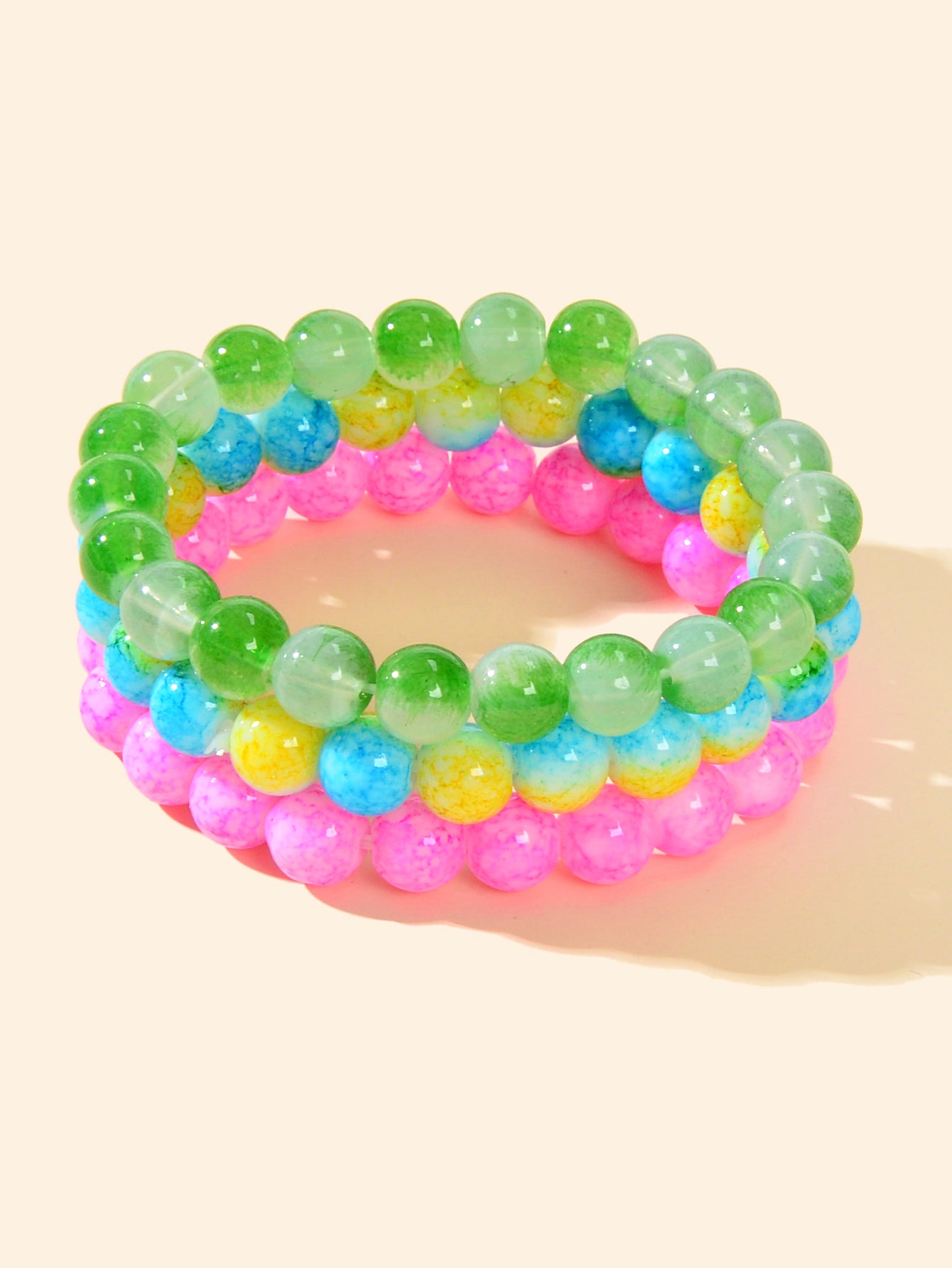 3 pcs Bohemian Ethnic Jewellery Multi-colored Elastic Beads Bangle Bracelets Set