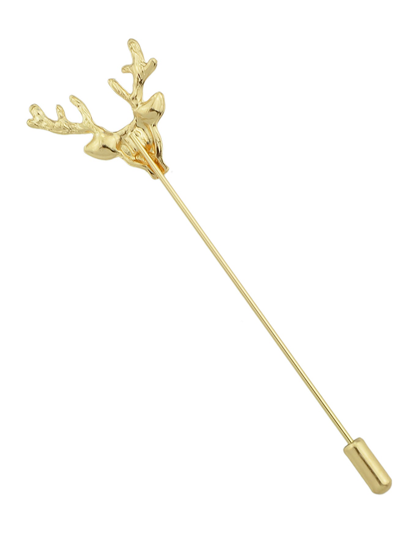 Christmas Reindeer Brooch Elk Deer Head Pins Gold Silver Animal Antlers Long Pin