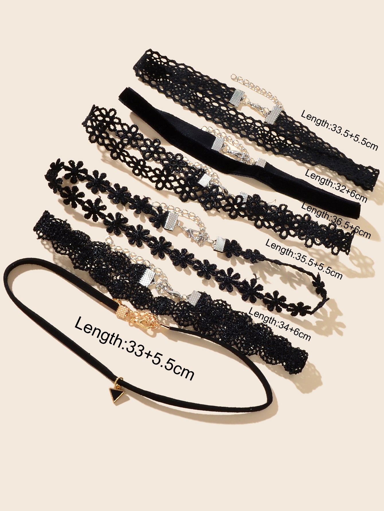 6 pcs Black Flower Velvet Choker Set Classic Gothic Tattoo 90s Collar Lace Jewel