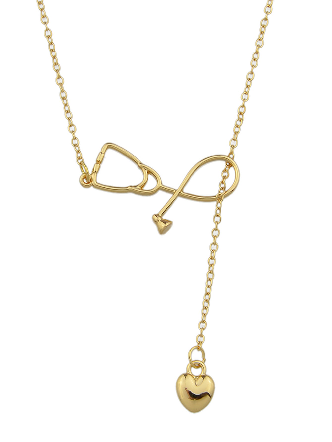 Minimalist Jewelry Trendy Gold Silver Stethoscope Heart Pendant Y shape Necklace
