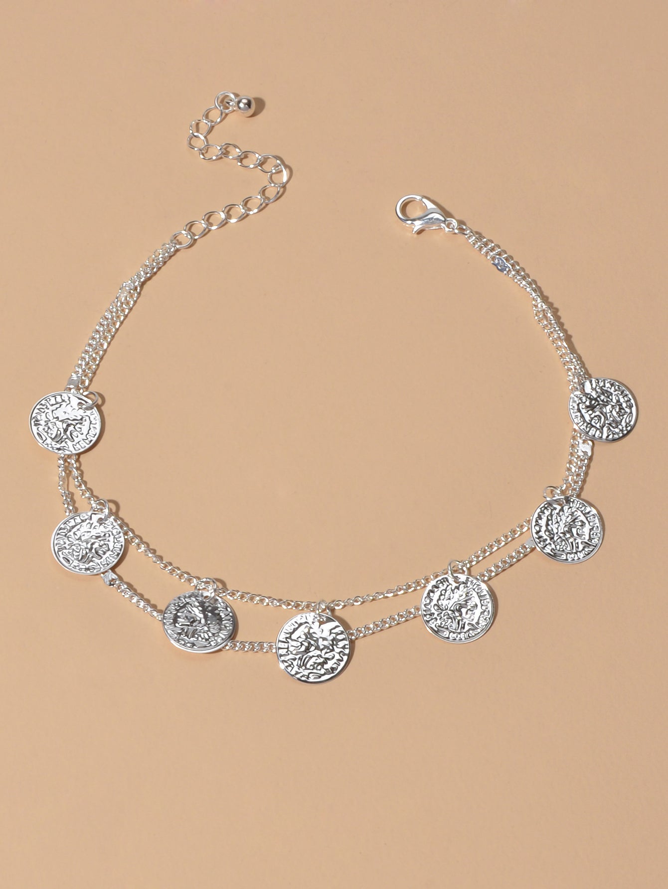 1 pc Boho Chic Double layer Silver Chain Cion Charm Anklet Foot Beach Jewellery