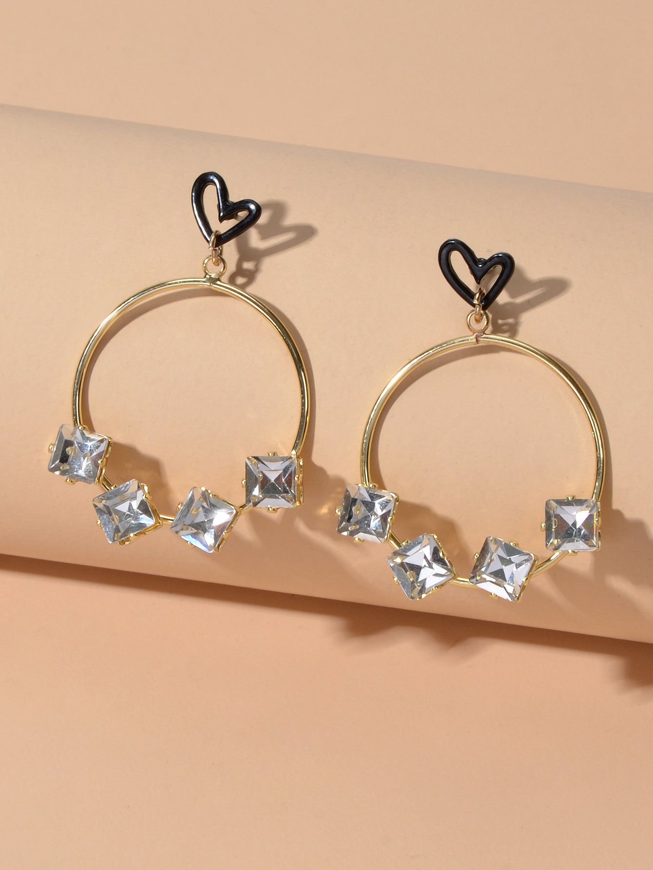 Trendy Simulated Diamond Love Heart Circle Dangle Earrings Nice Collection Gift
