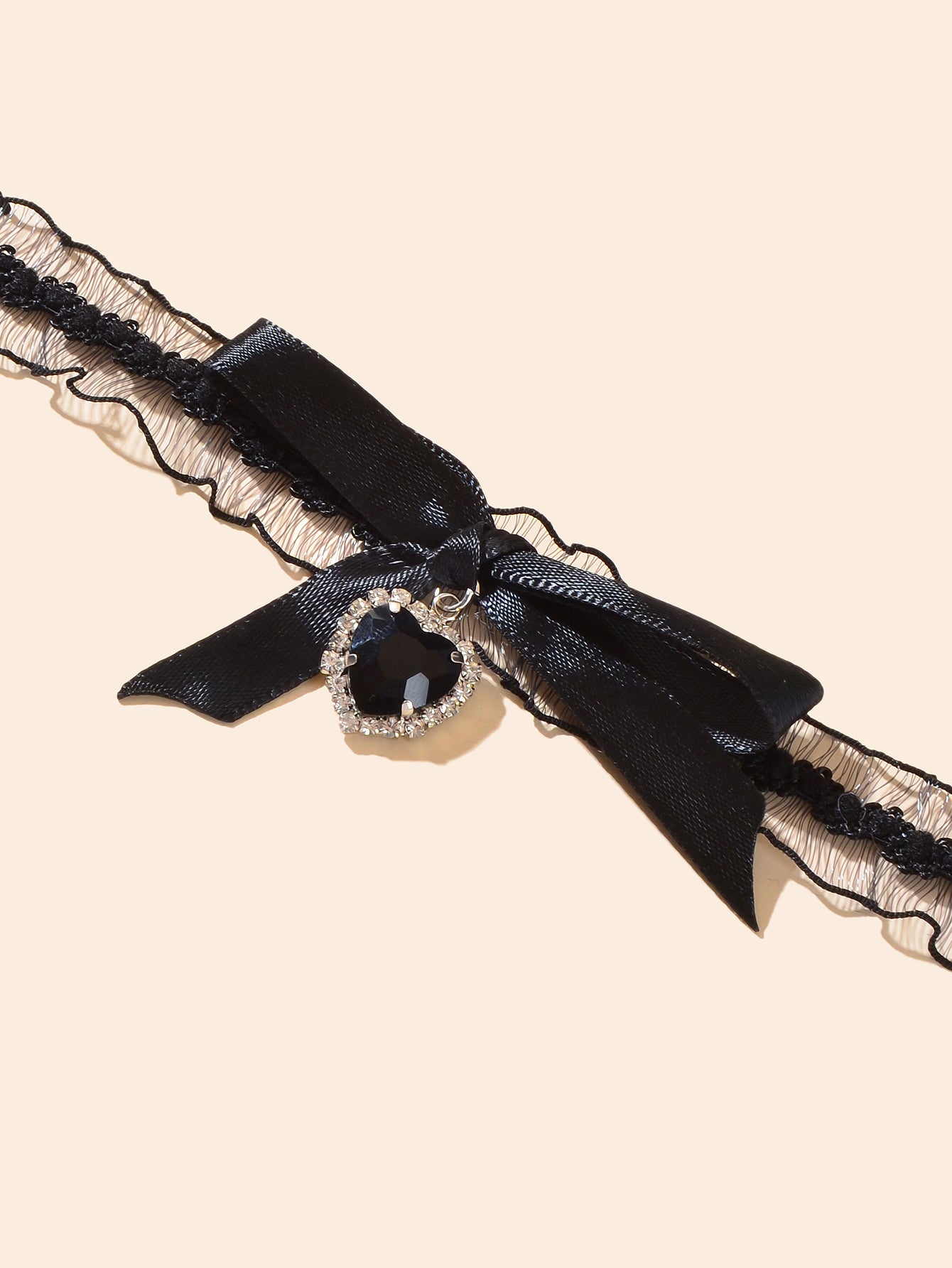 Retro Black Bow Heart Charm Elastic Lace Choker Collar Necklace Dinner Jewellery