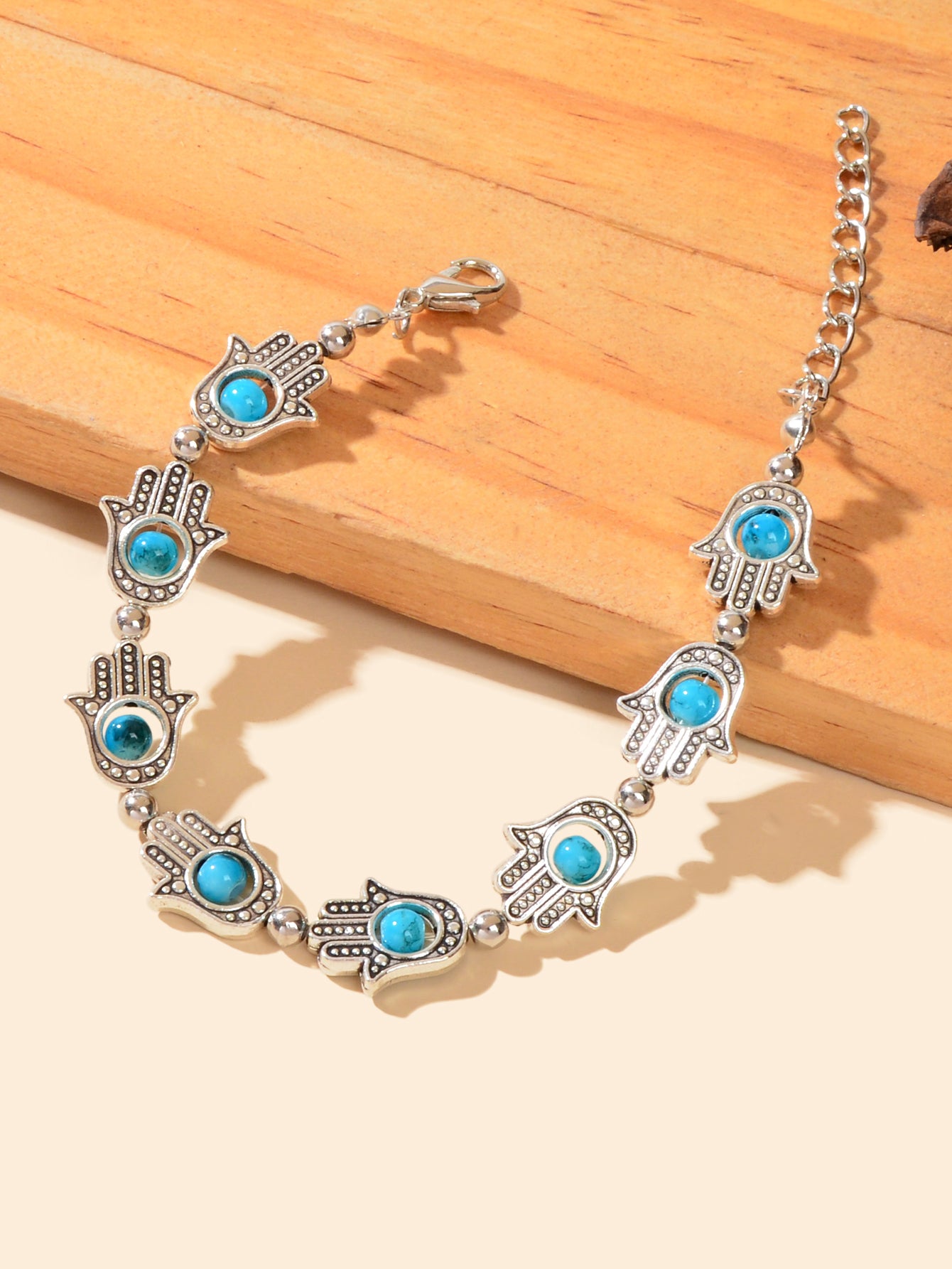 Ethnic Jewellery Vintage Handmade Blue Red Beaded Antique Silver Hand Bracelet