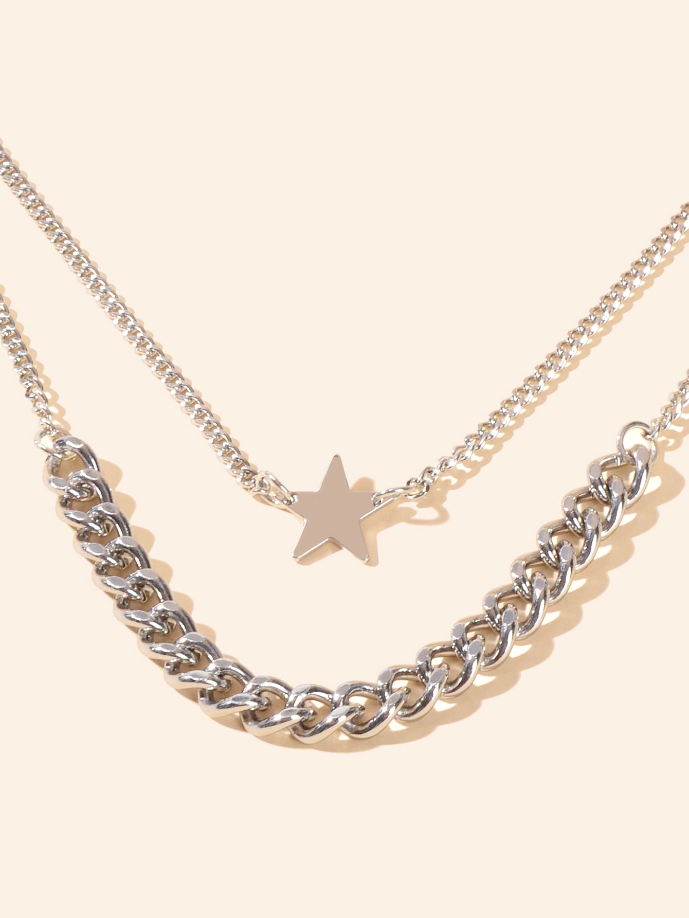 Punk Rock Double layer Silver Chain Star Charm Necklace Women Party Jewellery