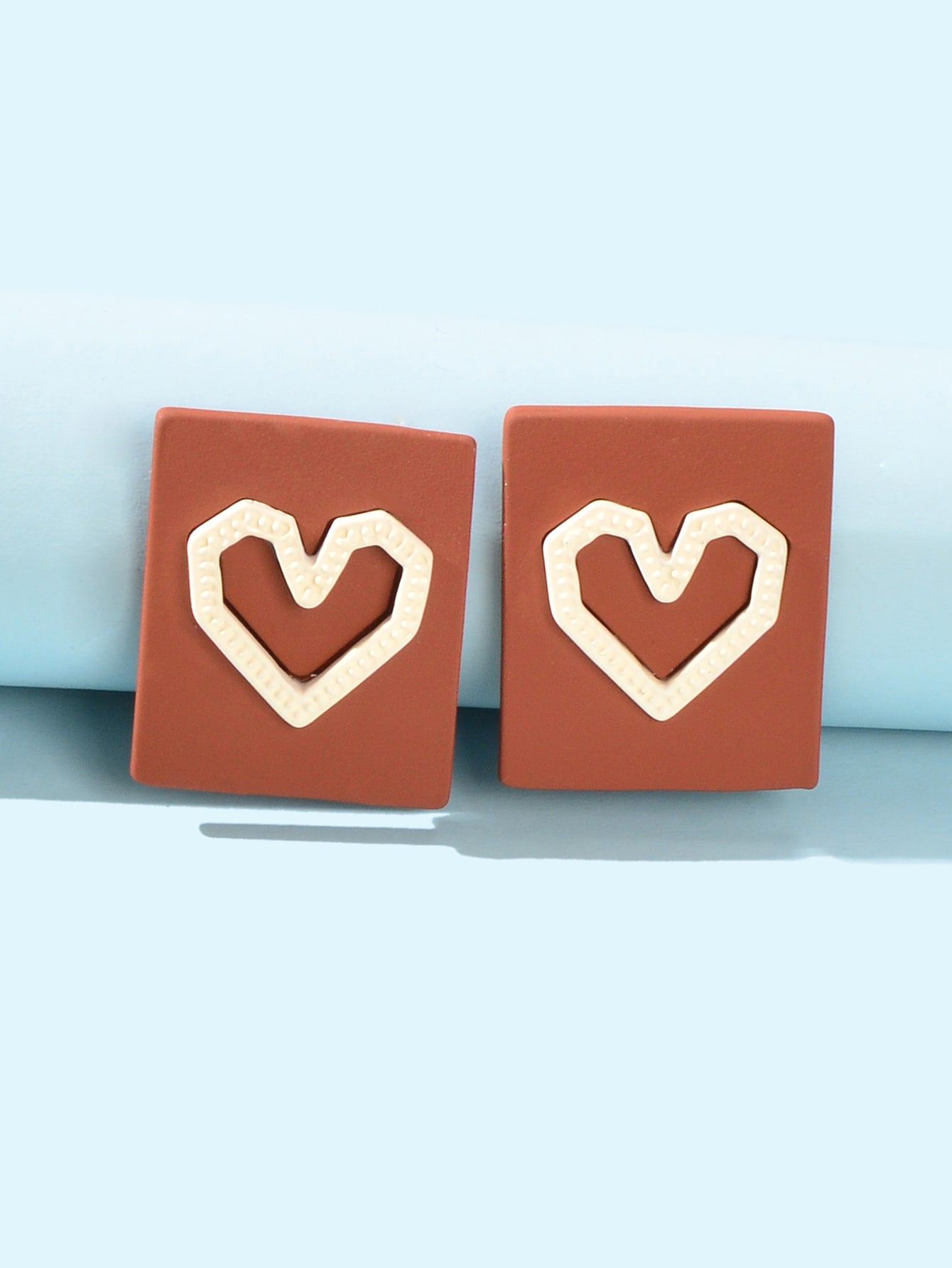 Girlfriend Gift Jewellery Love Heart Brown Square Stud Hypoallergenic Earrings