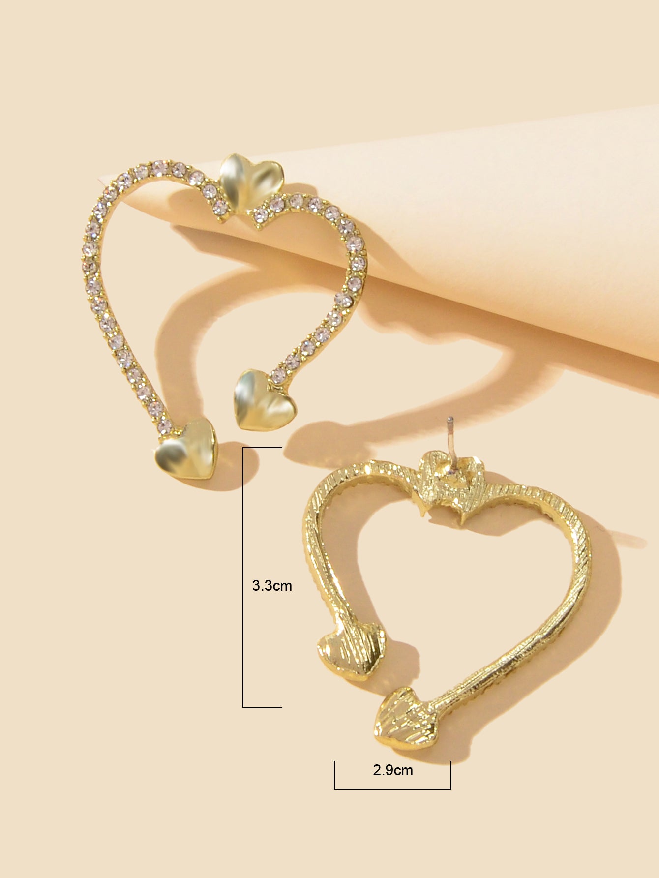 Valentine's Day Gift Rhinestone Decoration Gold Sweet Love Heart Stud Earrings