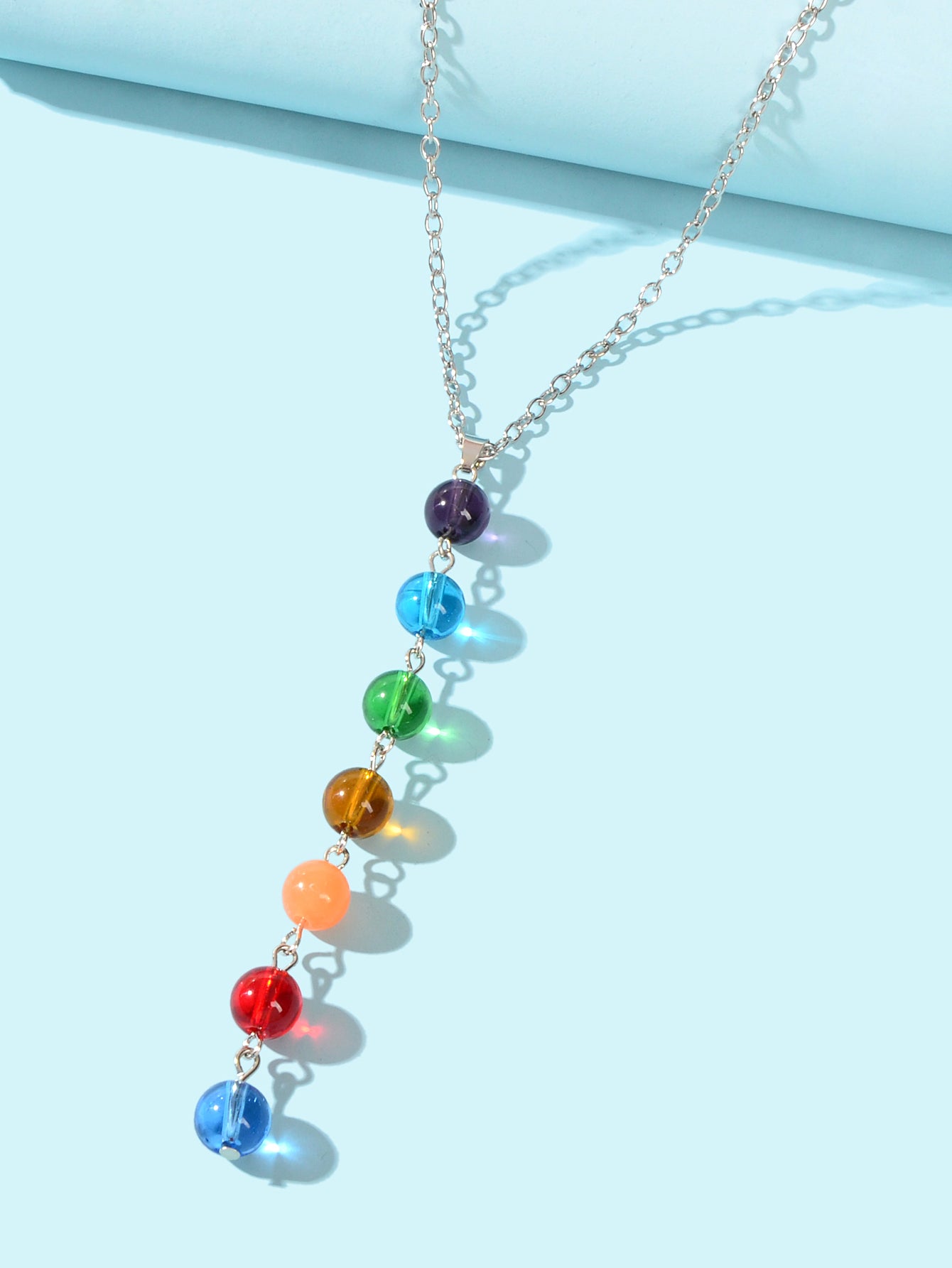 Dainty Gold Chain Colorful Glass Beads Long Charm Y Shape Lariat Female Necklace