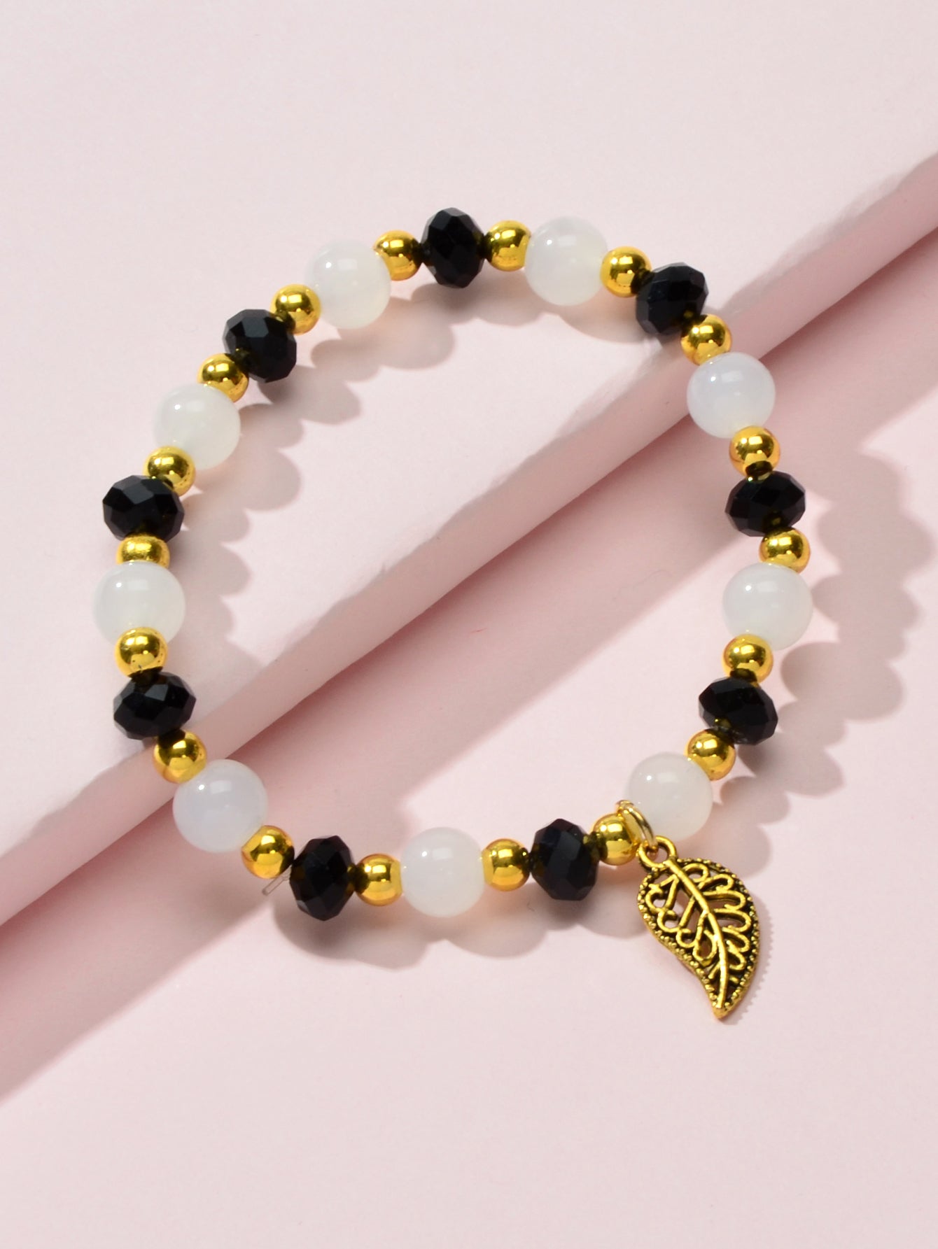 Ethnic Traditional Jewellery Handmade Beads Elastic Leaf Charm Bangle Bracelet
