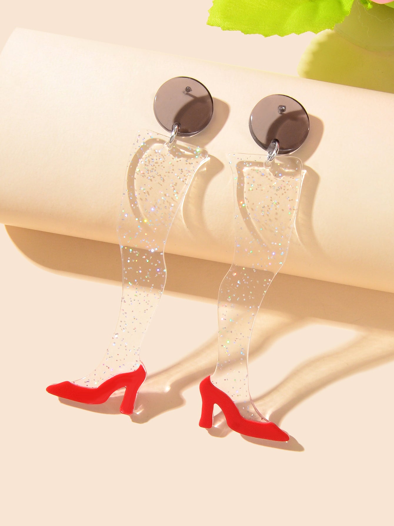 Shiny Unique Funny Resin Transparent Leg Chic High Heel Shoes Stud Earrings Gift