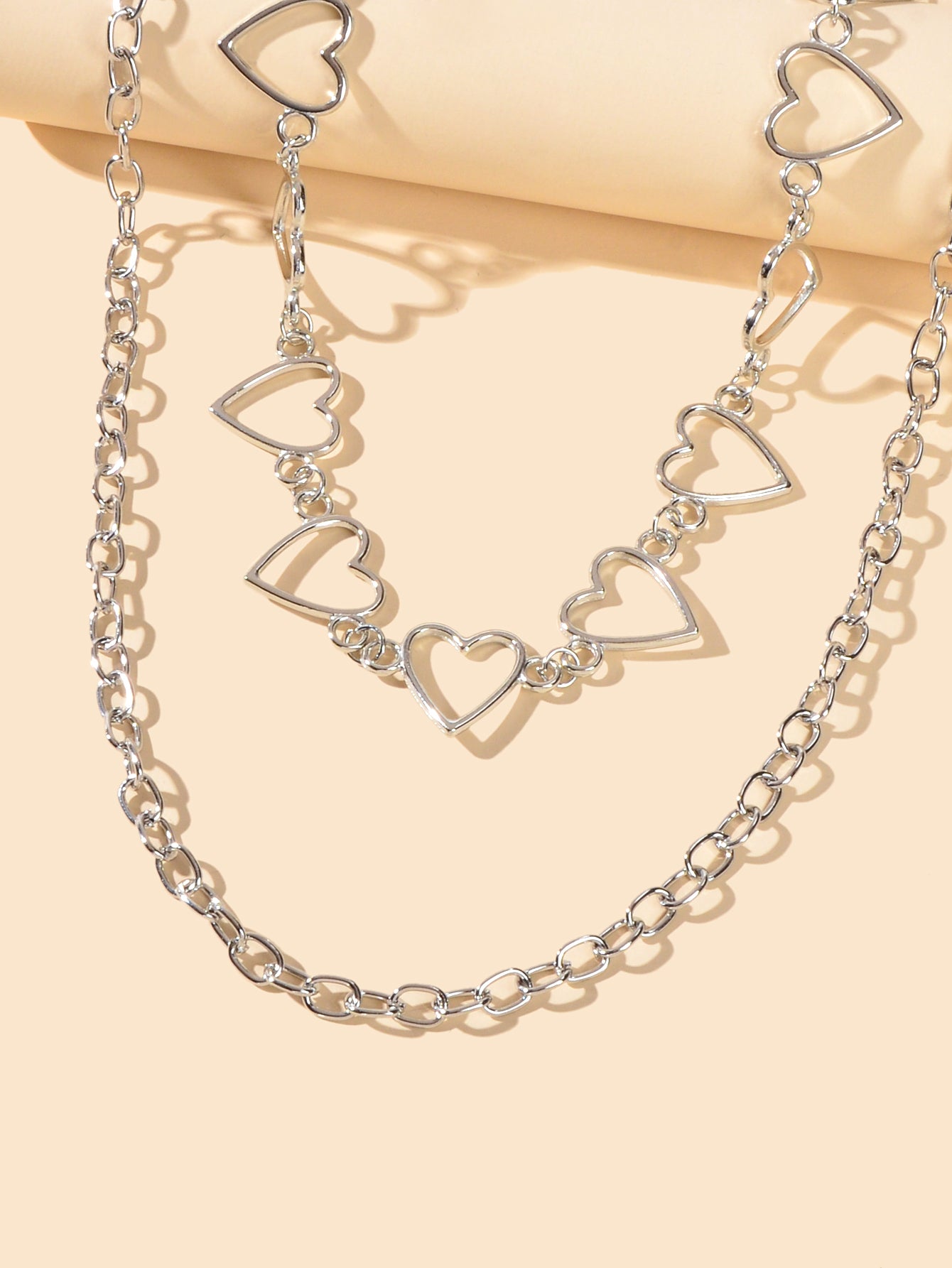 2pcs Gold Hollow out Heart Double layer Chain Clavicle Necklace Trendy Jewellery
