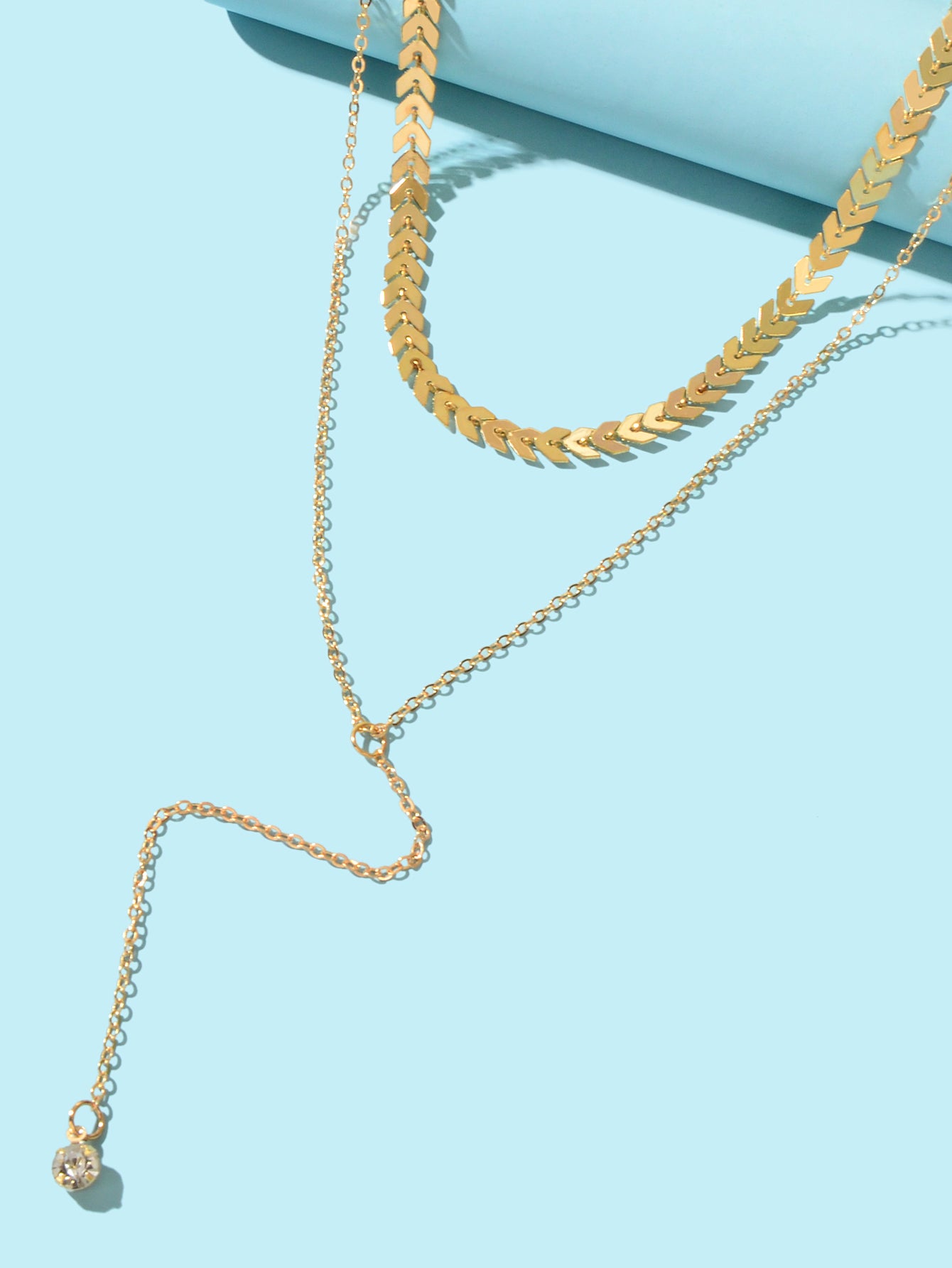 Double layer Chain Dangling Rhinestone Pendant Lariat Necklace Female Jewellery