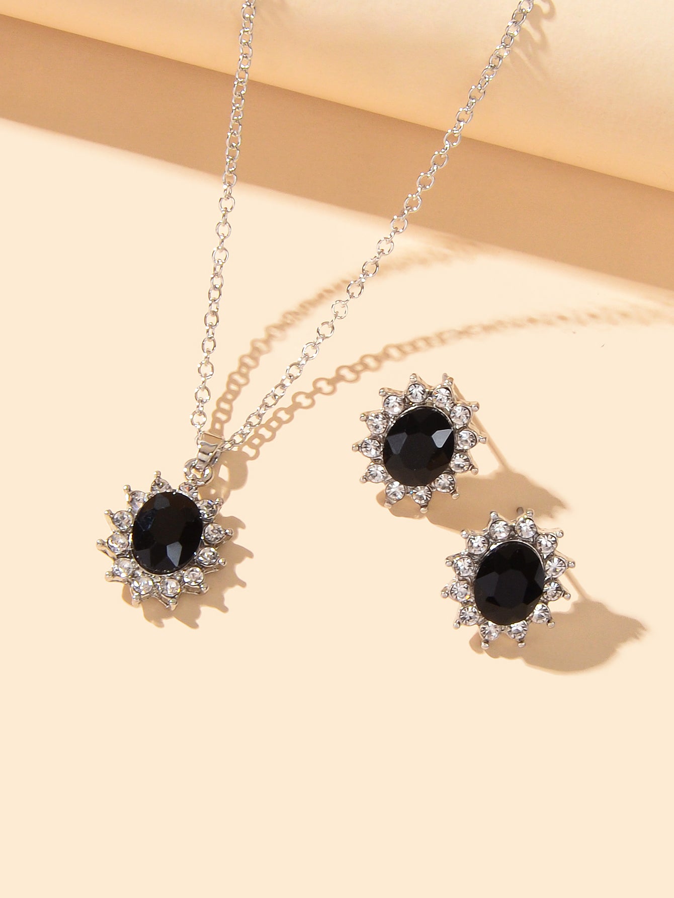 Anniversary Wedding Jewelry Blue Simulated Gemstone Charm Necklace Stud Earrings