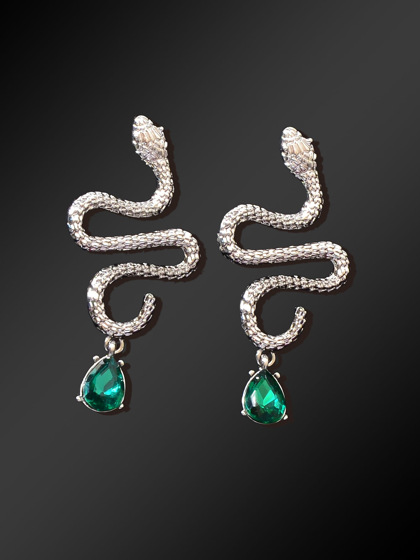 Snake Drop Earrings Dangle Big Green Rhinestone Emerald Charm Stud Punk Jewelry