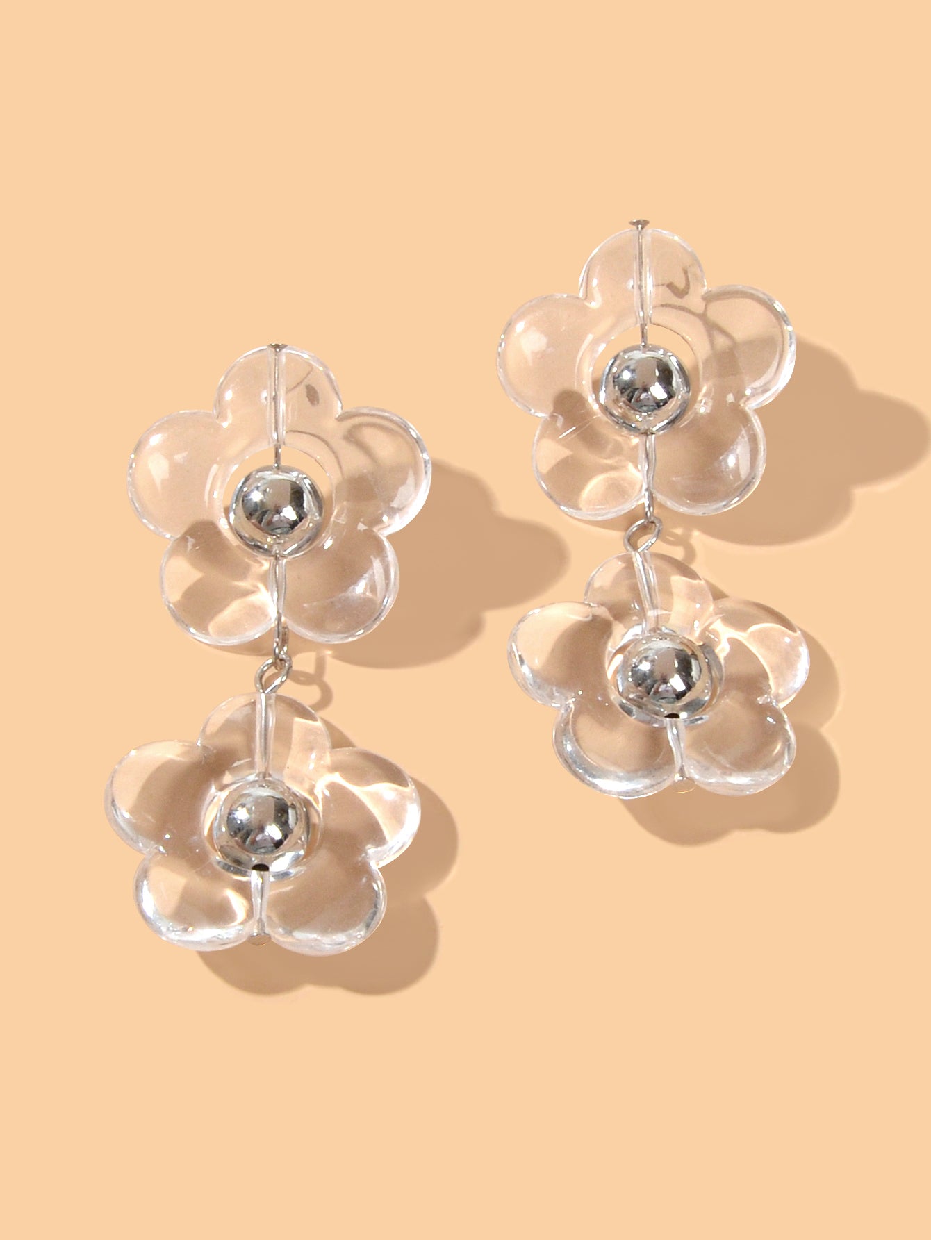 Transparent Flower Chunky Resin Acrylic Big Statement Pierced Earrings for Party