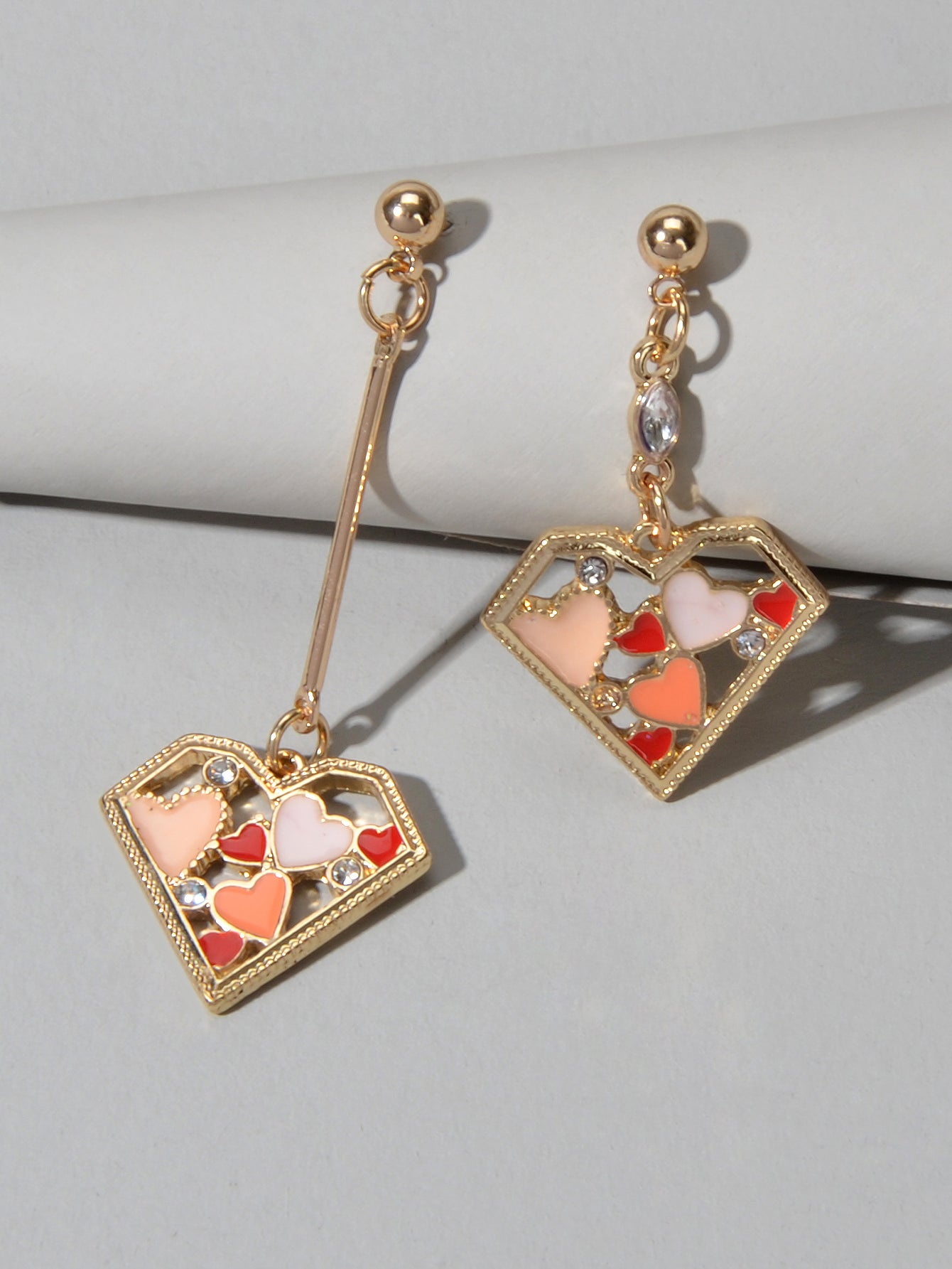 Valentine's Day Gift Rhinestone Decor Multi-colored Heart Asymmetric Earrings