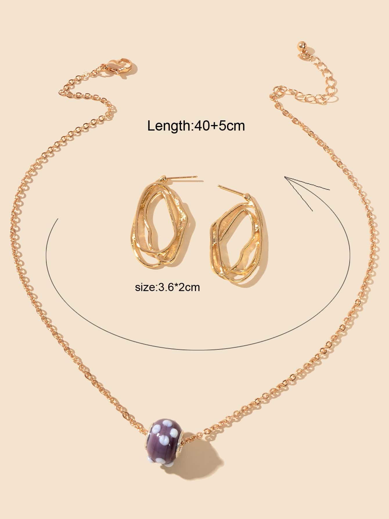 Purple Pendant Necklace and Gold Earrings Set - Elegant Jewelry Ensemble Gift