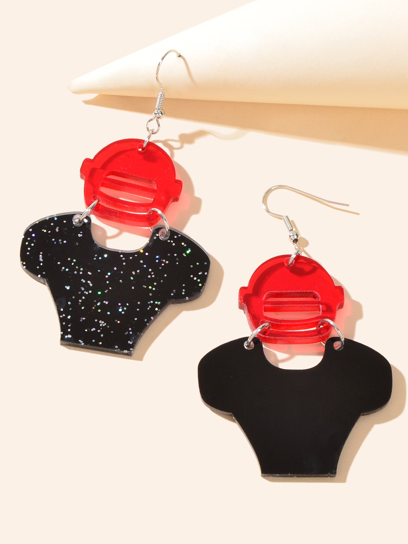 Black Resin Footy Player Dangle Earrings Cool Punk Rugby Athlete Sport Jewellery