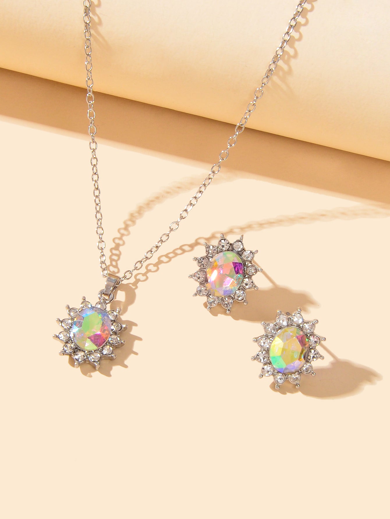 Anniversary Wedding Jewelry Blue Simulated Gemstone Charm Necklace Stud Earrings