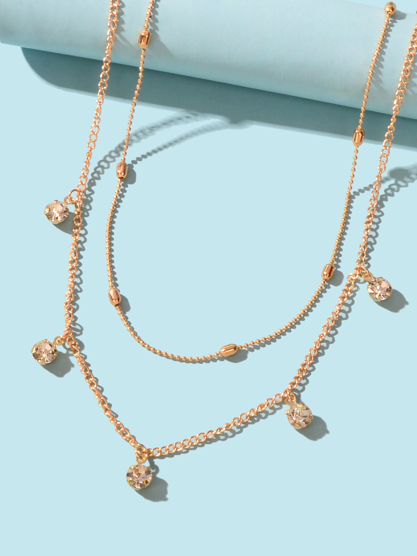 Dainty Adjustable Layer Gold Silver Chain Rhinestone Charm Clavicle Necklace