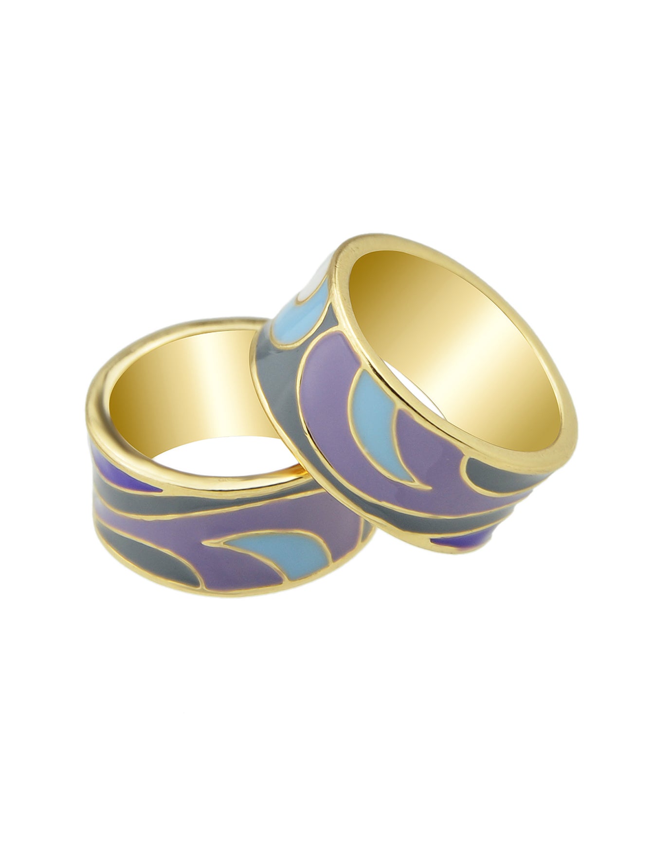 Ethnic Jewelry Geometric Pattern Colourful Enamel Gold Chunky Bohemian Band Ring