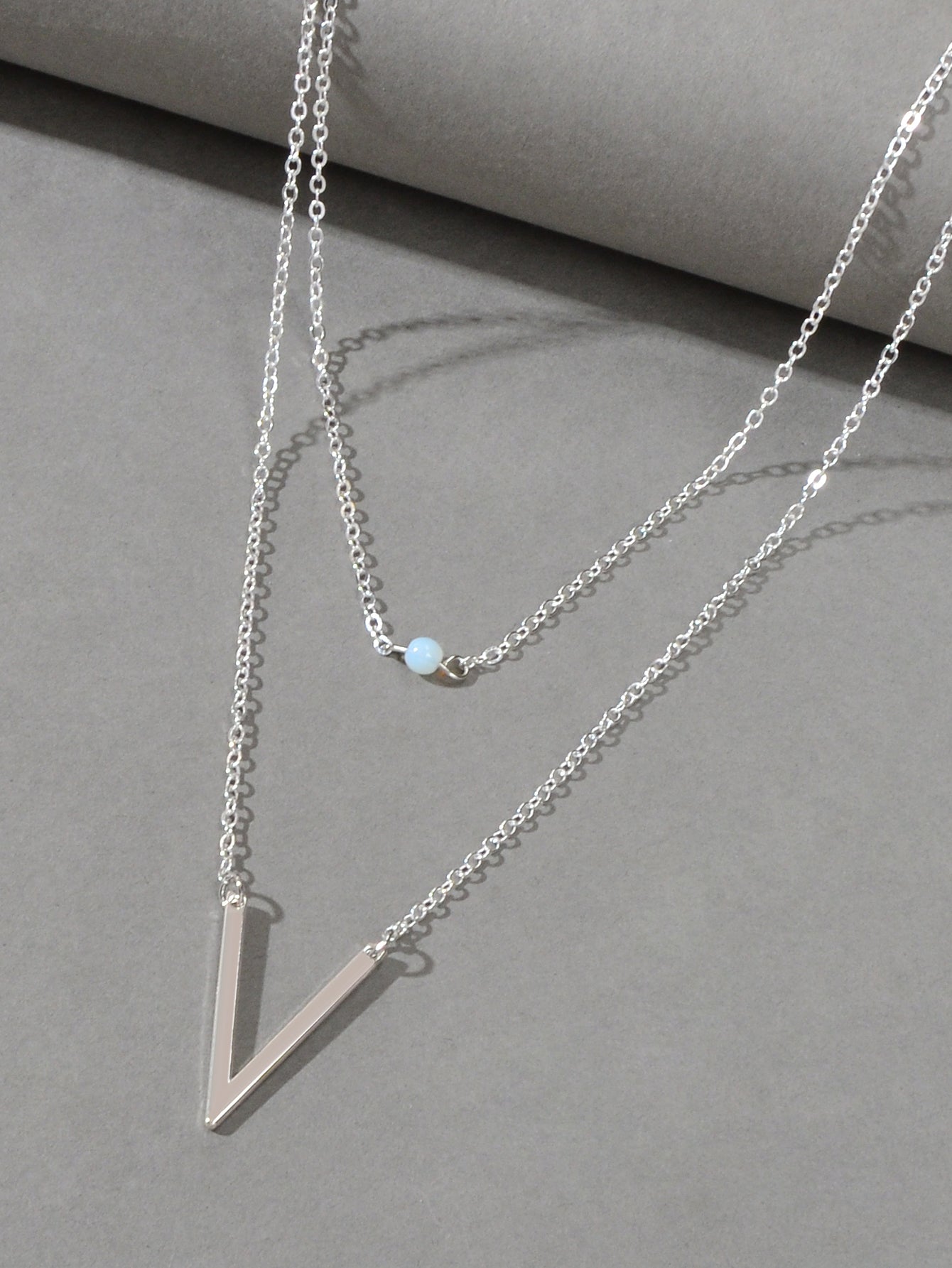 Double layer Gold Chain Letter V Shape Geometric Pendant Necklace Jewellery Gift