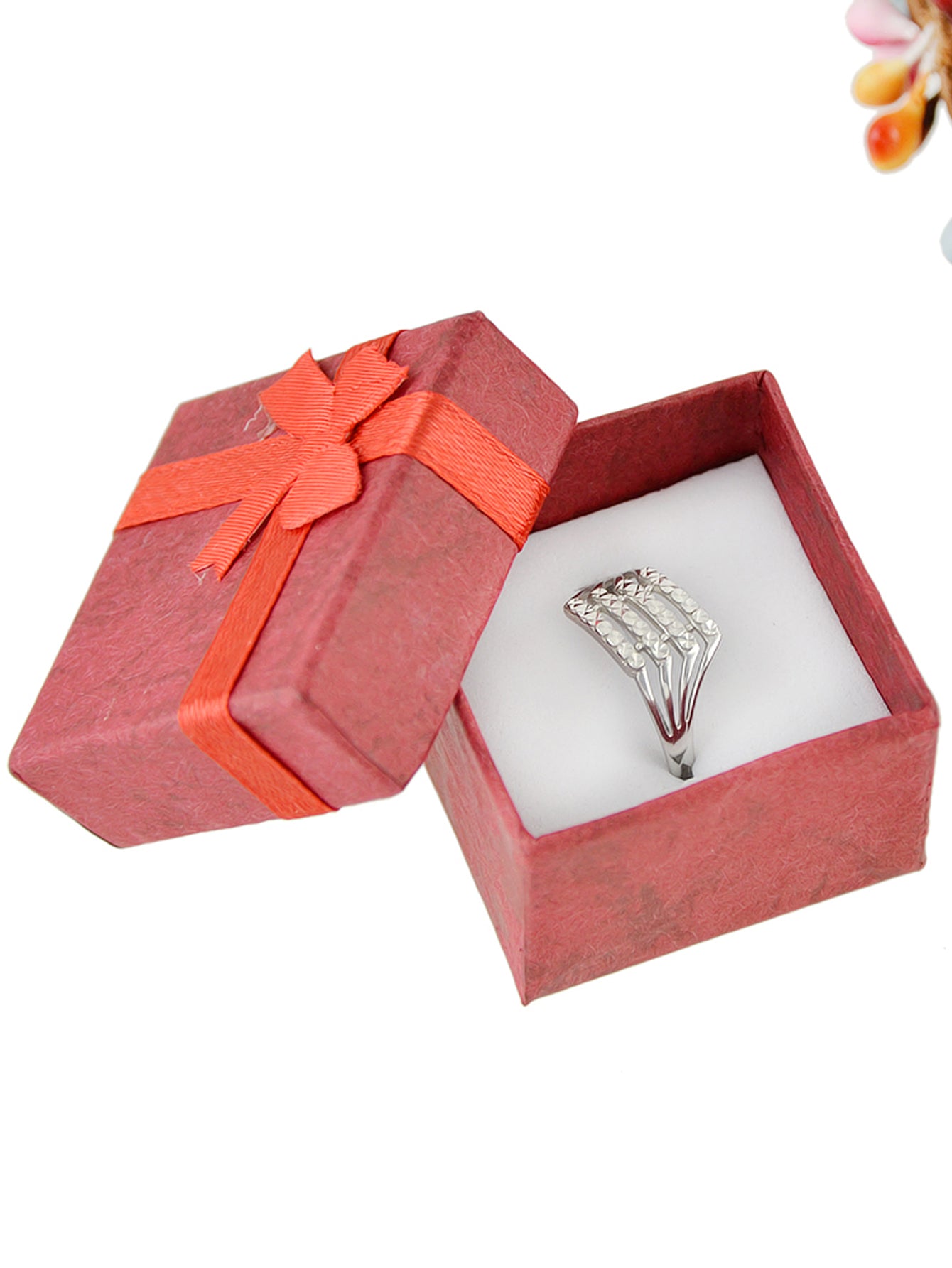Pink Red Cardboard Square Jewellery Gift Boxes for Rings with Lid Ribbon Bowknot