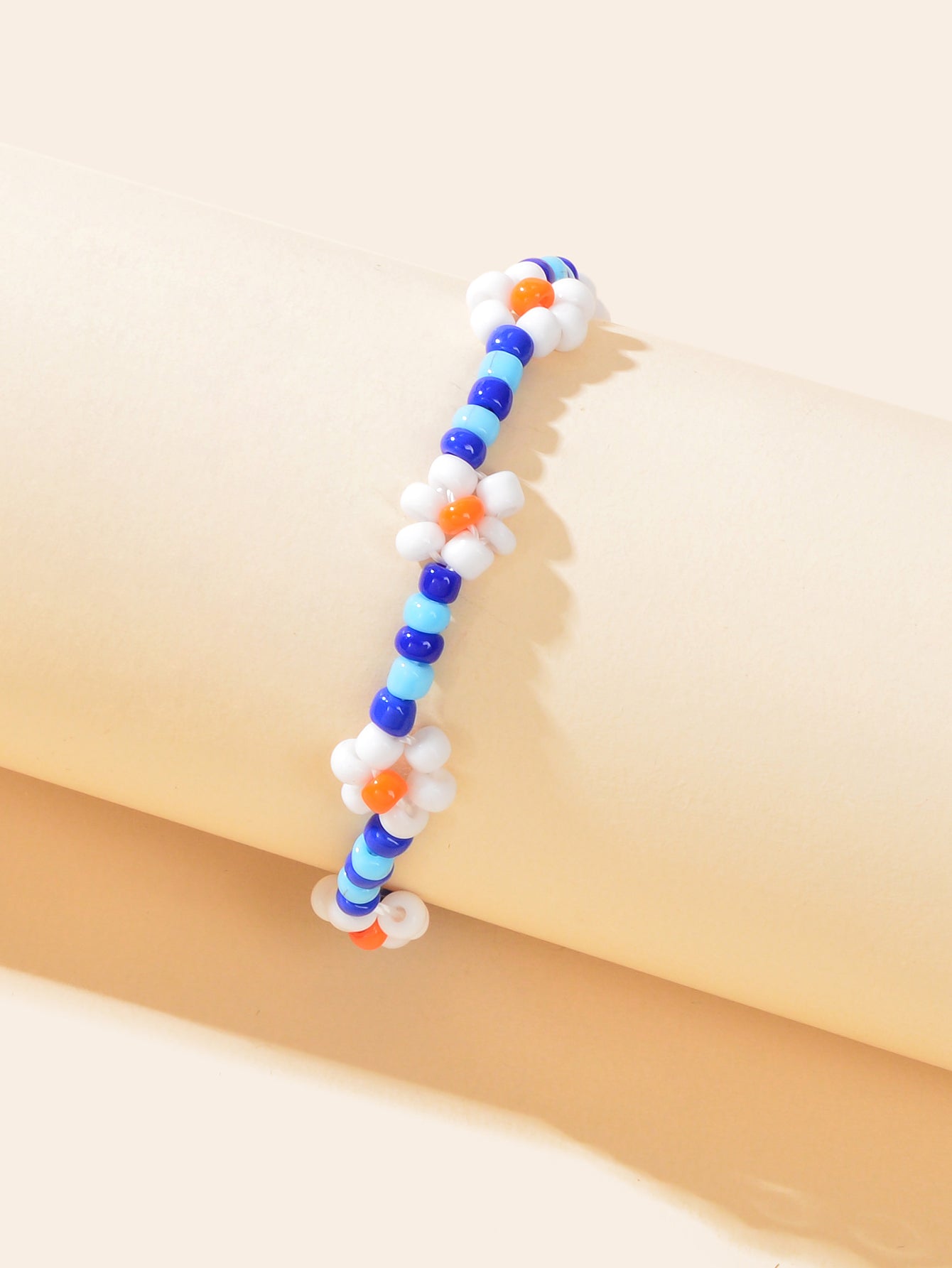 Bohemian Handmade Blue White Beaded Braided Flower Beach Anklet Foot Jewellery