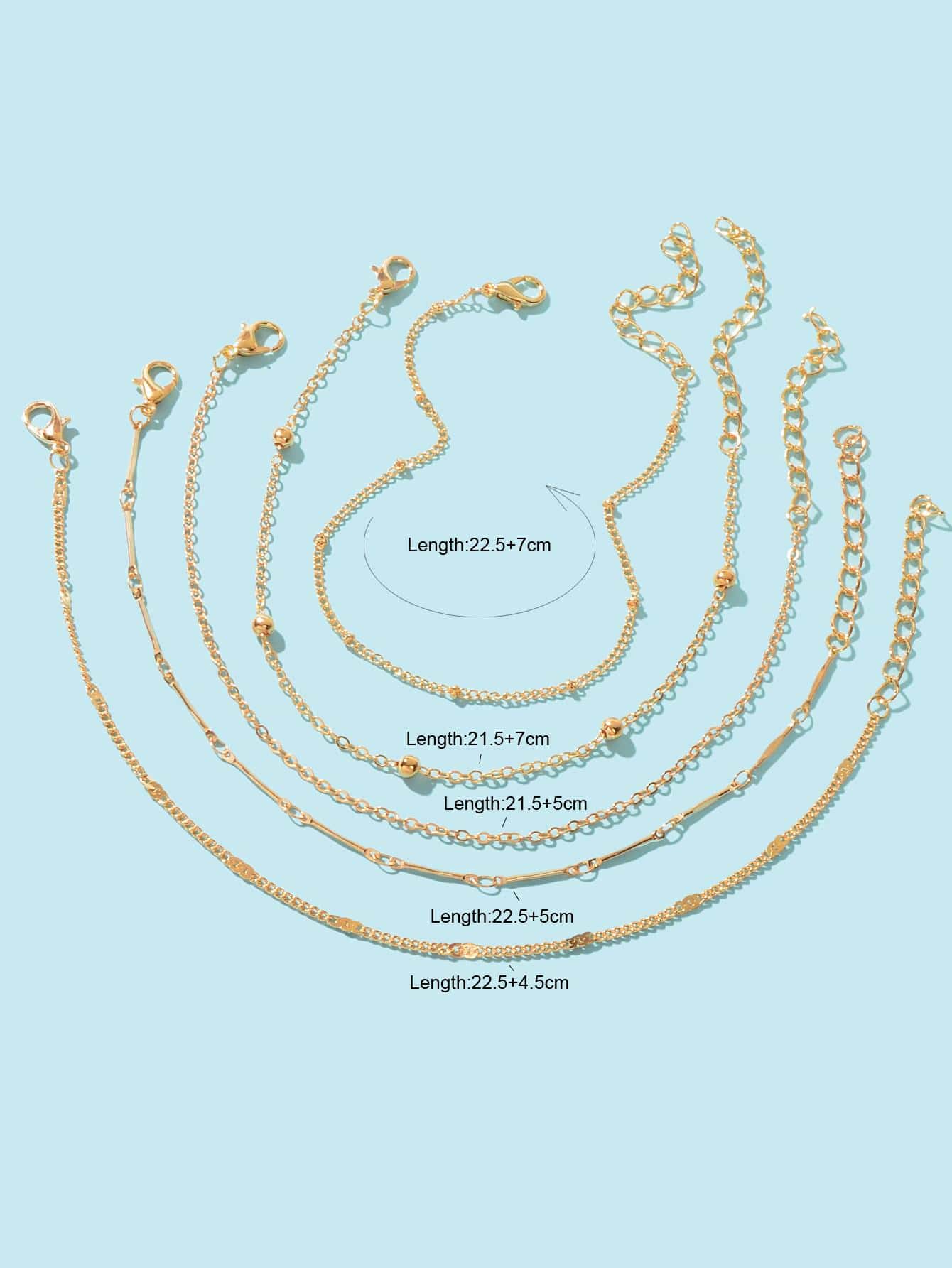 5 pcs Layered Multiple Silver Chain Stackable Anklets Beach Foot Jewellery