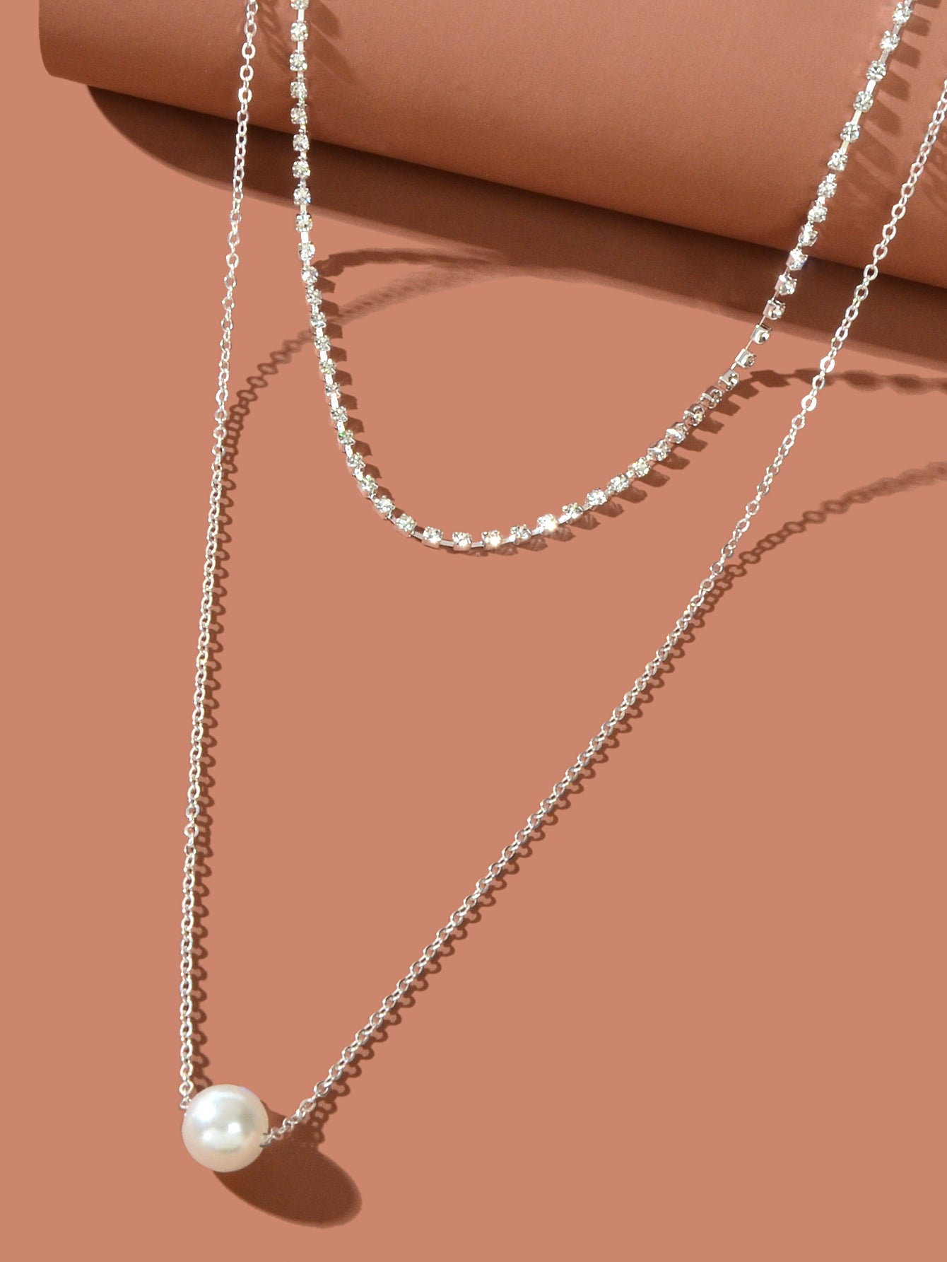Double Layered Necklace Adjustable Simple Chain Multilayer Rhinestone Collar