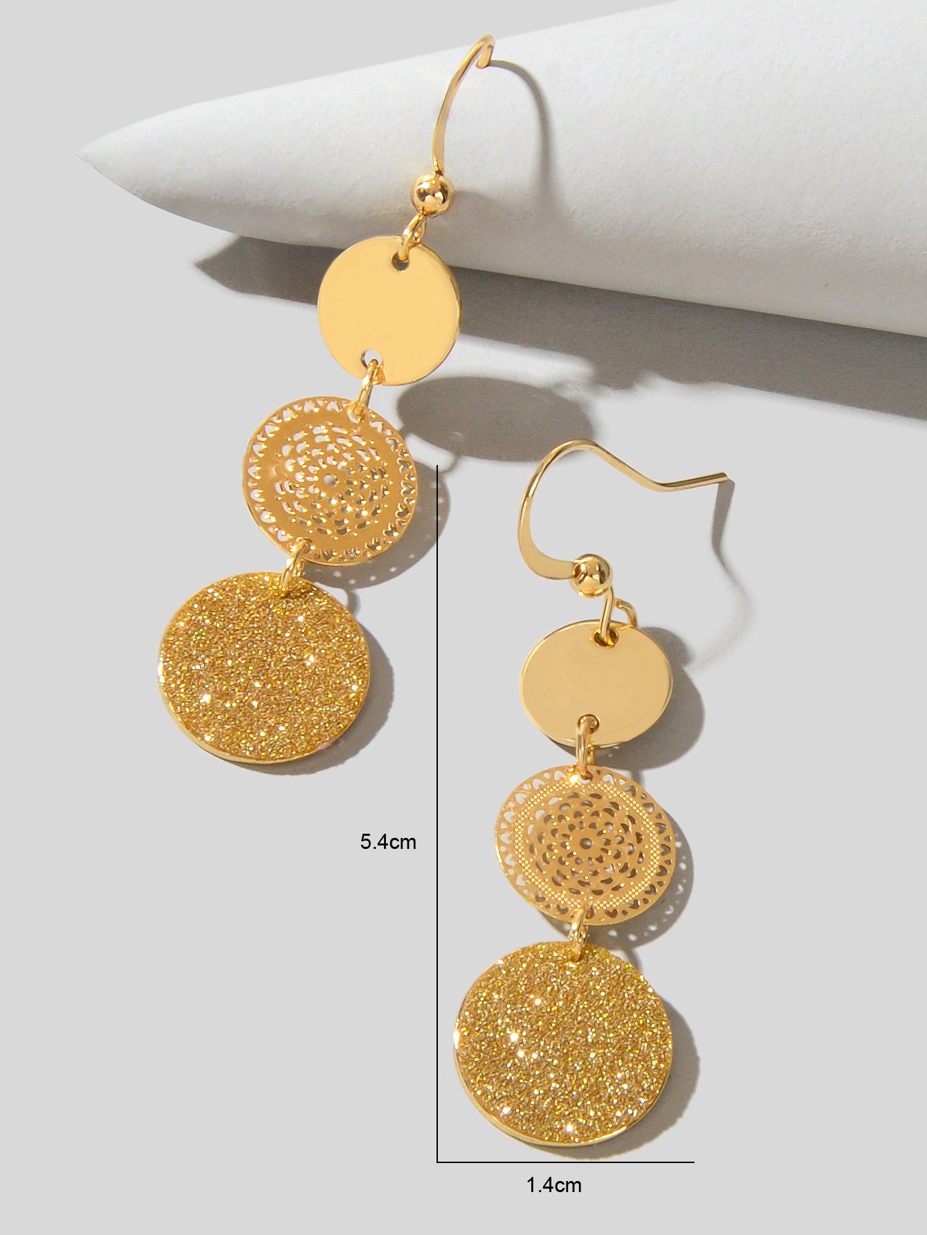 Chic Triple Round Disc Pendants Earrings Stylish Dangling Ear Jewelry Girls Gift