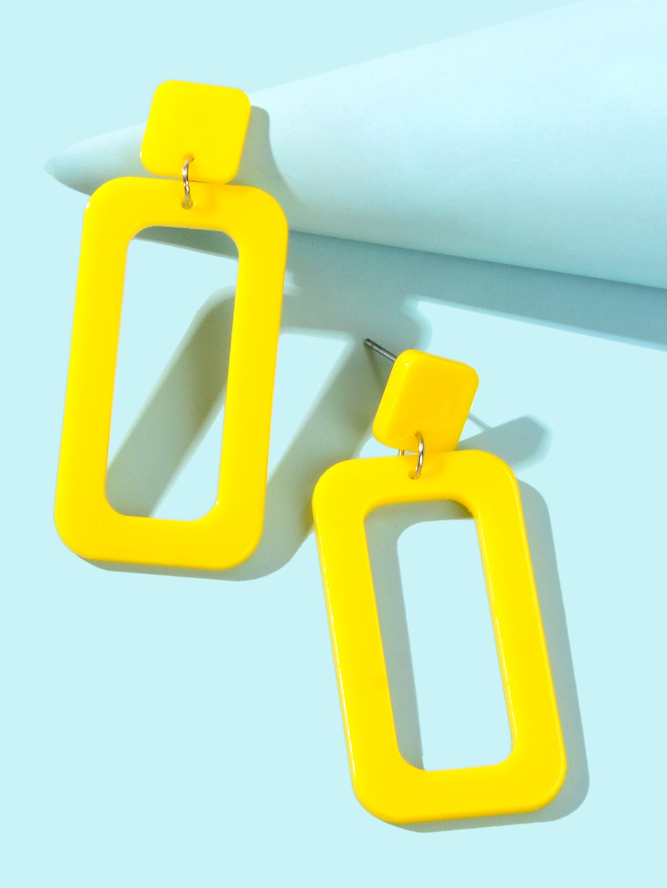 Retro Acrylic Geometric Bright Yellow Square Hollow Resin Dangle Party Earrings