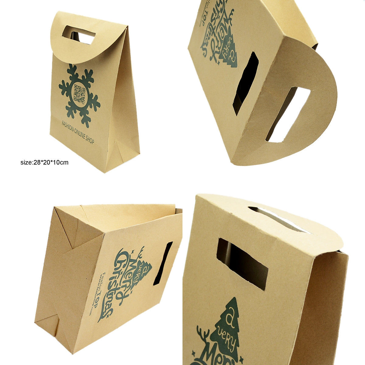 4 pc Merry Christmas Pattern Big Brown Paper Gift Bag Festival Party Favors Bags