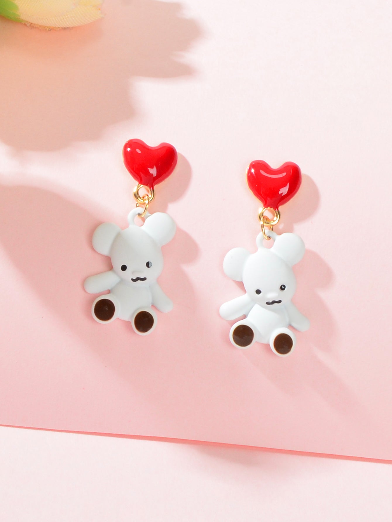 Cute Cartoon Red Love Heart White Bear Funny Stud Earrings Perfect as a Gift
