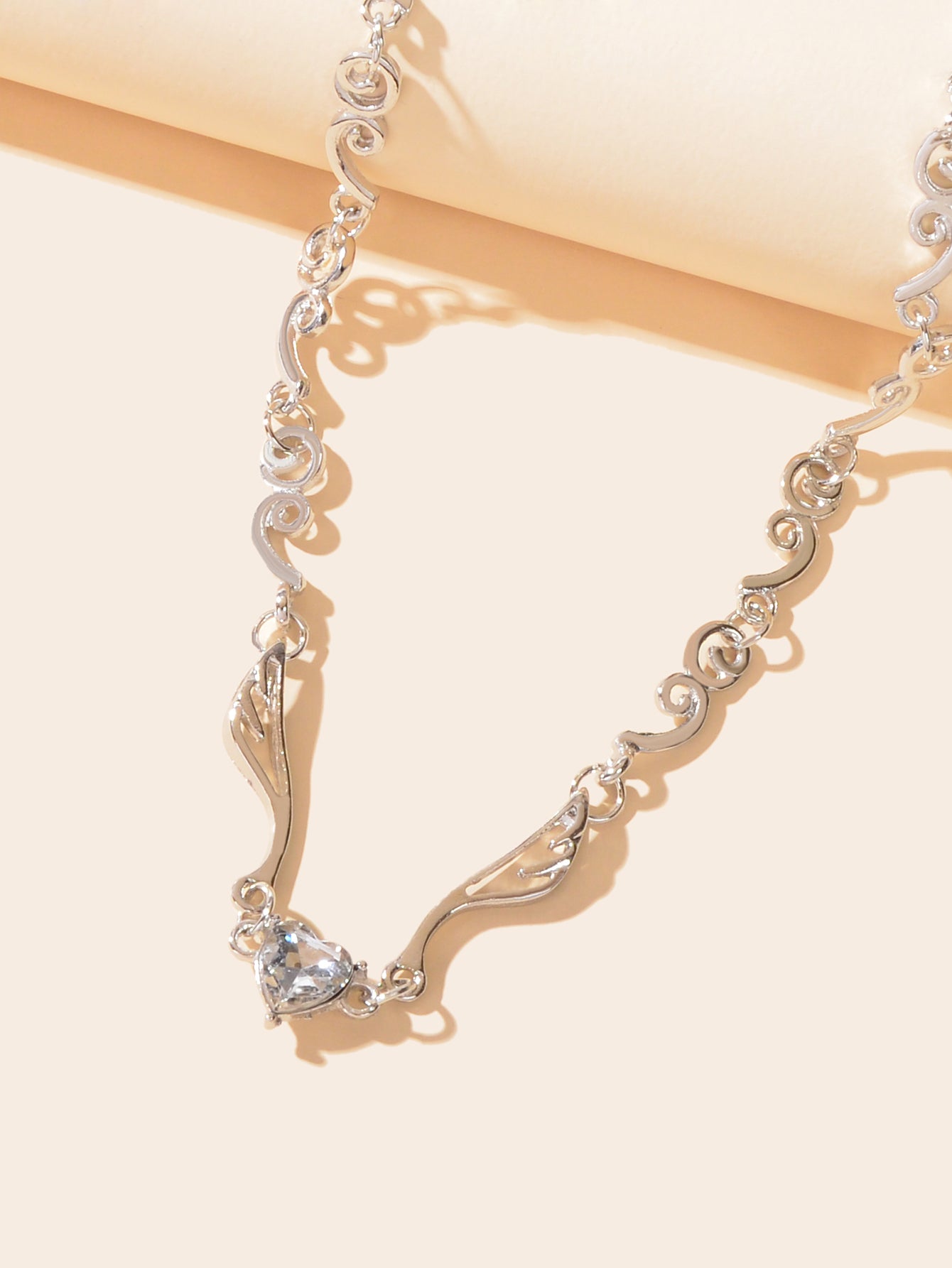 Heart Zircon Wing Design Silver Chain Clavicle Bridal Necklace for Wedding Prom