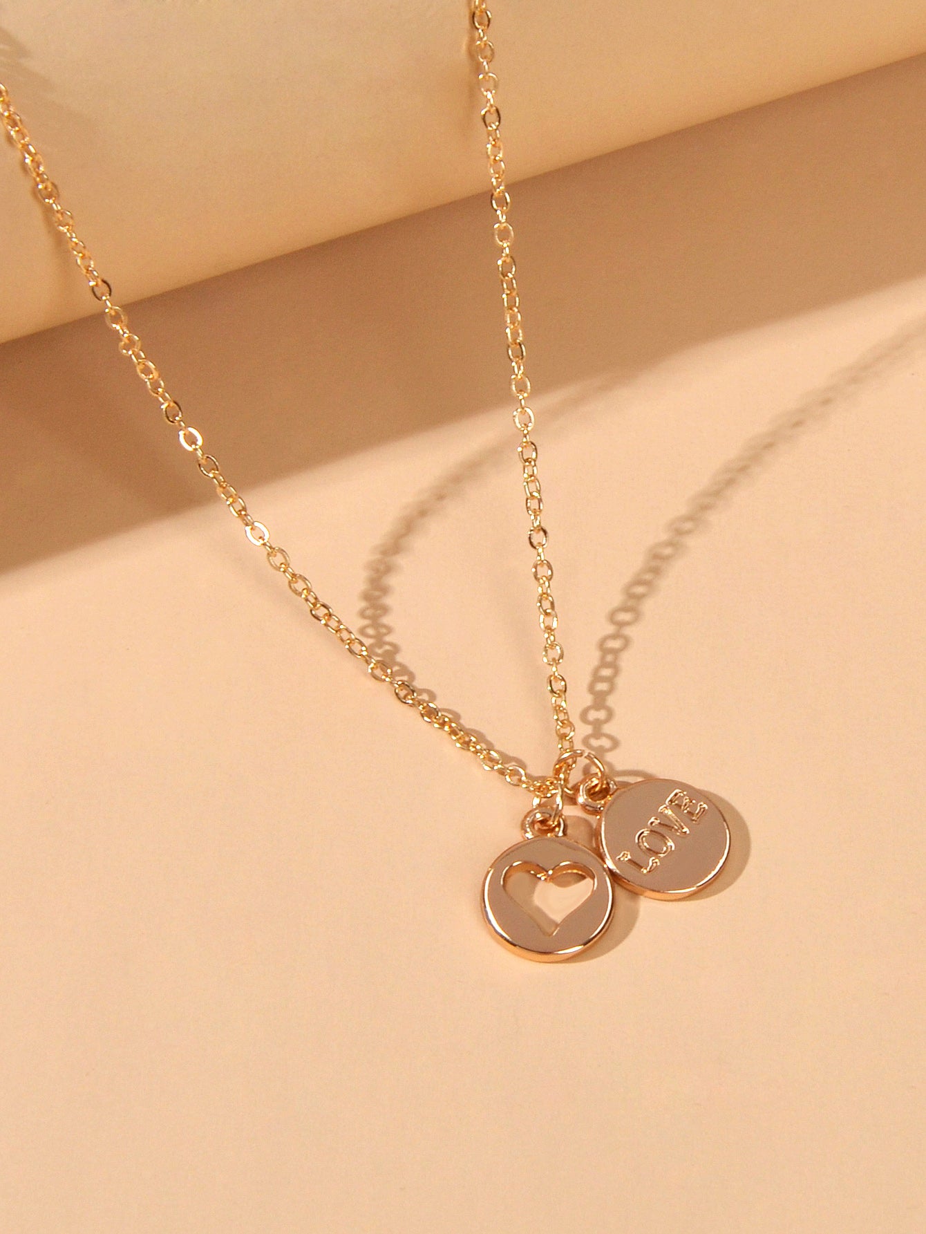 Minimalist Gold Chain Letter Love Heart Round Pendant Necklace Jewellery Gift