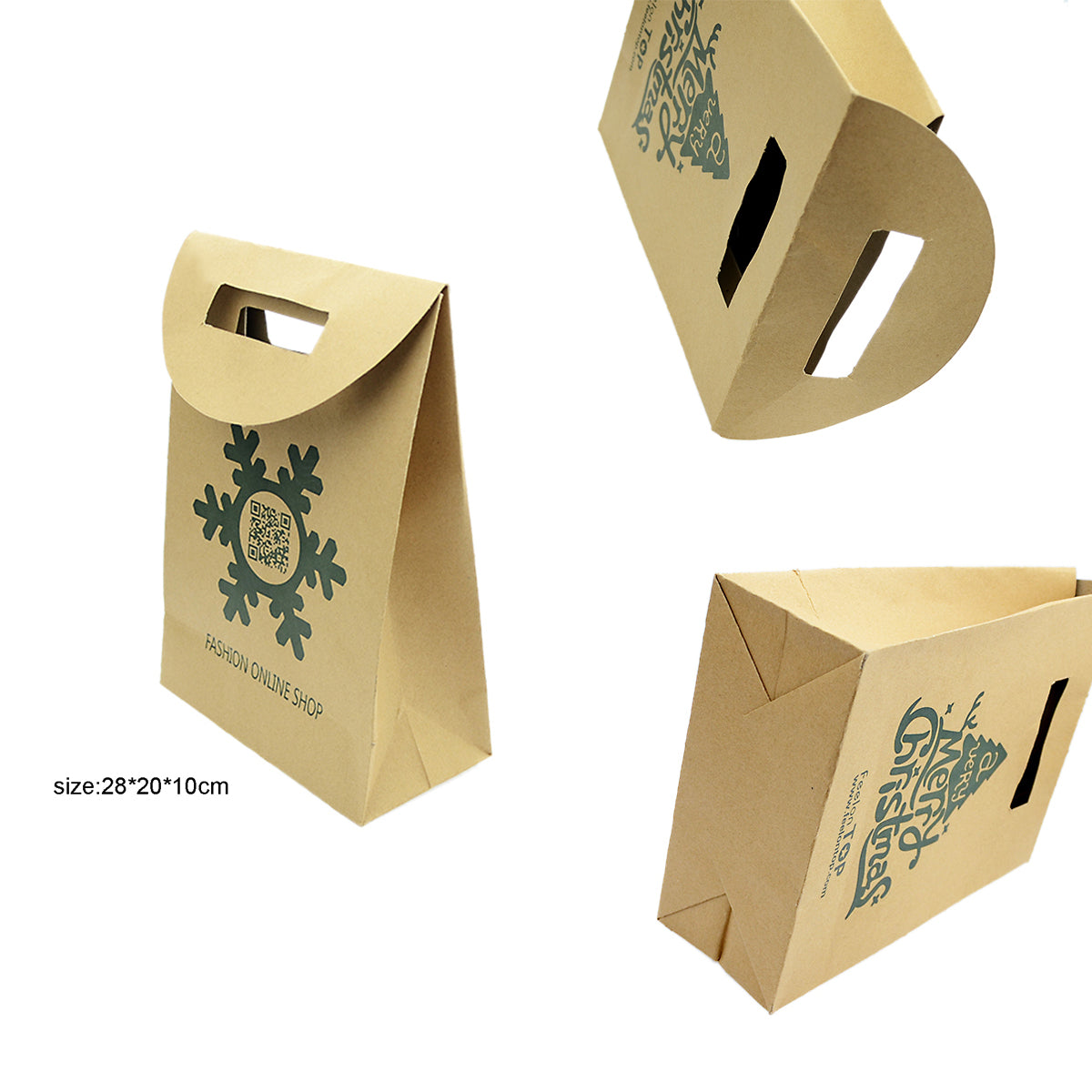 2 pc Festival Party Favors Bags Merry Christmas Pattern Big Brown Paper Gift Bag
