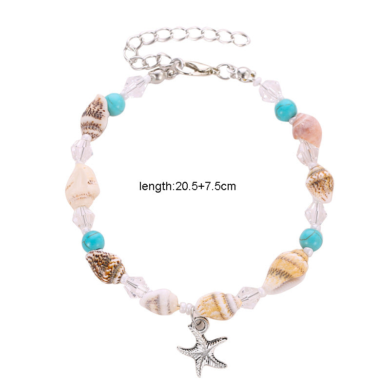 Boho Chic Handmade Shell Anklet Starfish Turquoise Bead Foot Chain Beach Jewelry