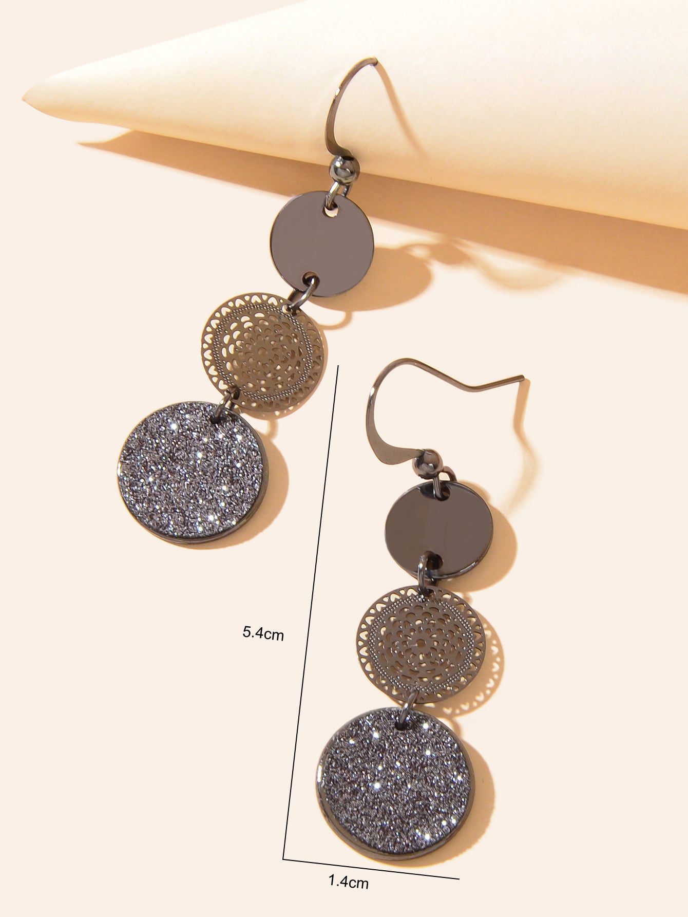 Chic Triple Round Disc Pendants Earrings Stylish Dangling Ear Jewelry Girls Gift