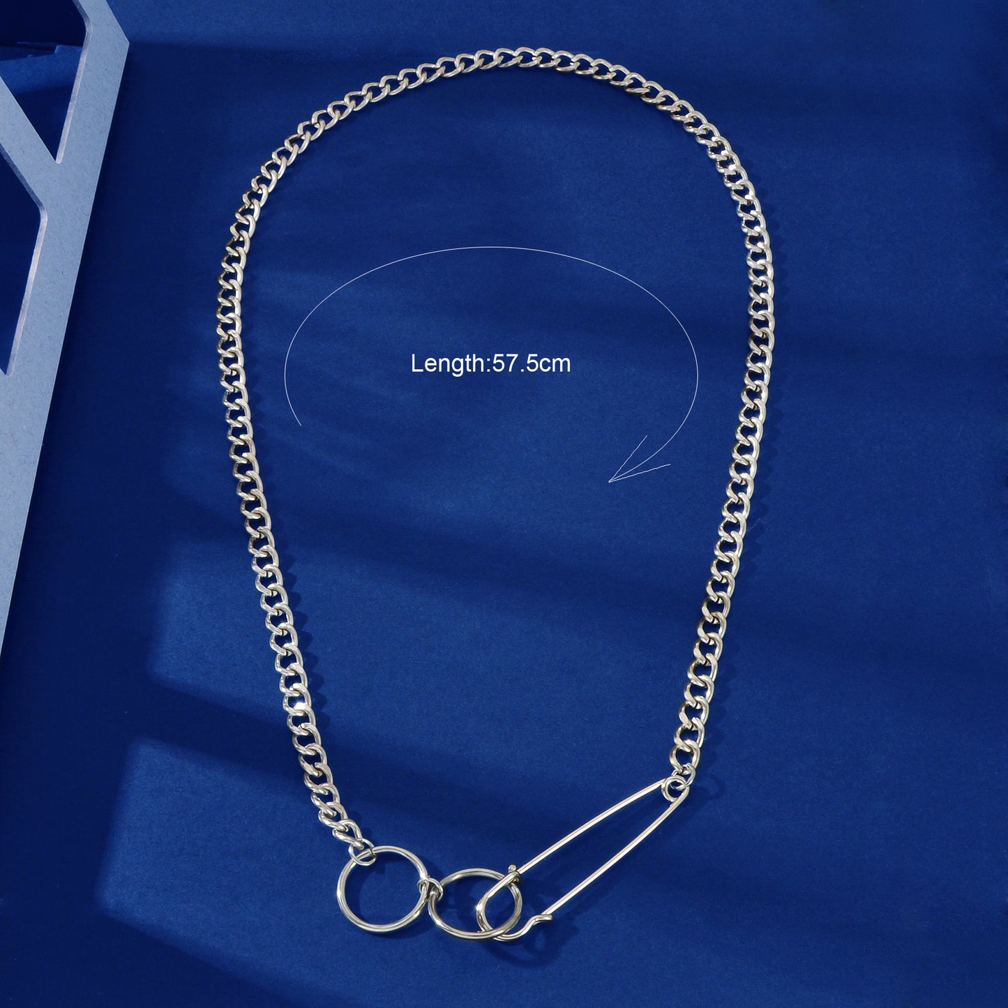 Gothic Street Silver Safety Pin Y-Shaped Punk Cuban Chain Ring Pendant Necklace