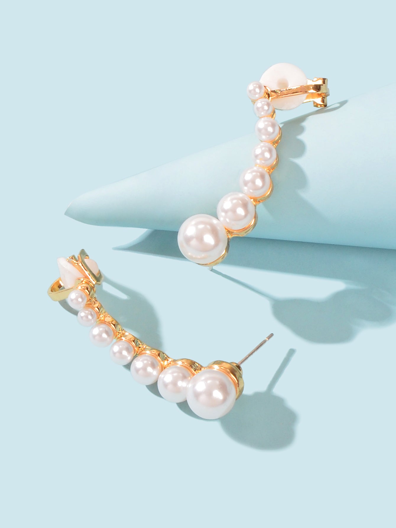 Cartilage Jewelry Ear Cuff Pearl Piercing Crawler Climber Stud Earring Ear Clip