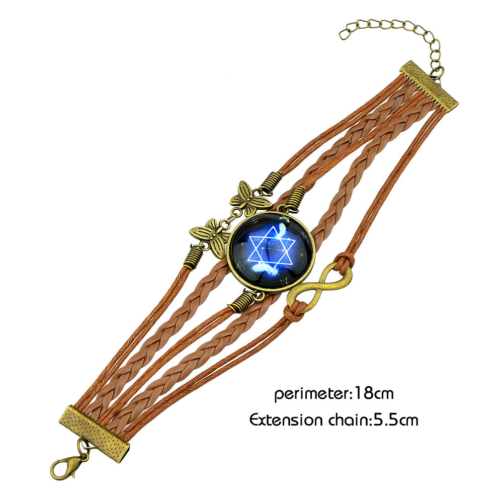 Brown Pu Leather Braided Multi-layer Chain Round Acrylic Wrap Bracelet Girl Gift