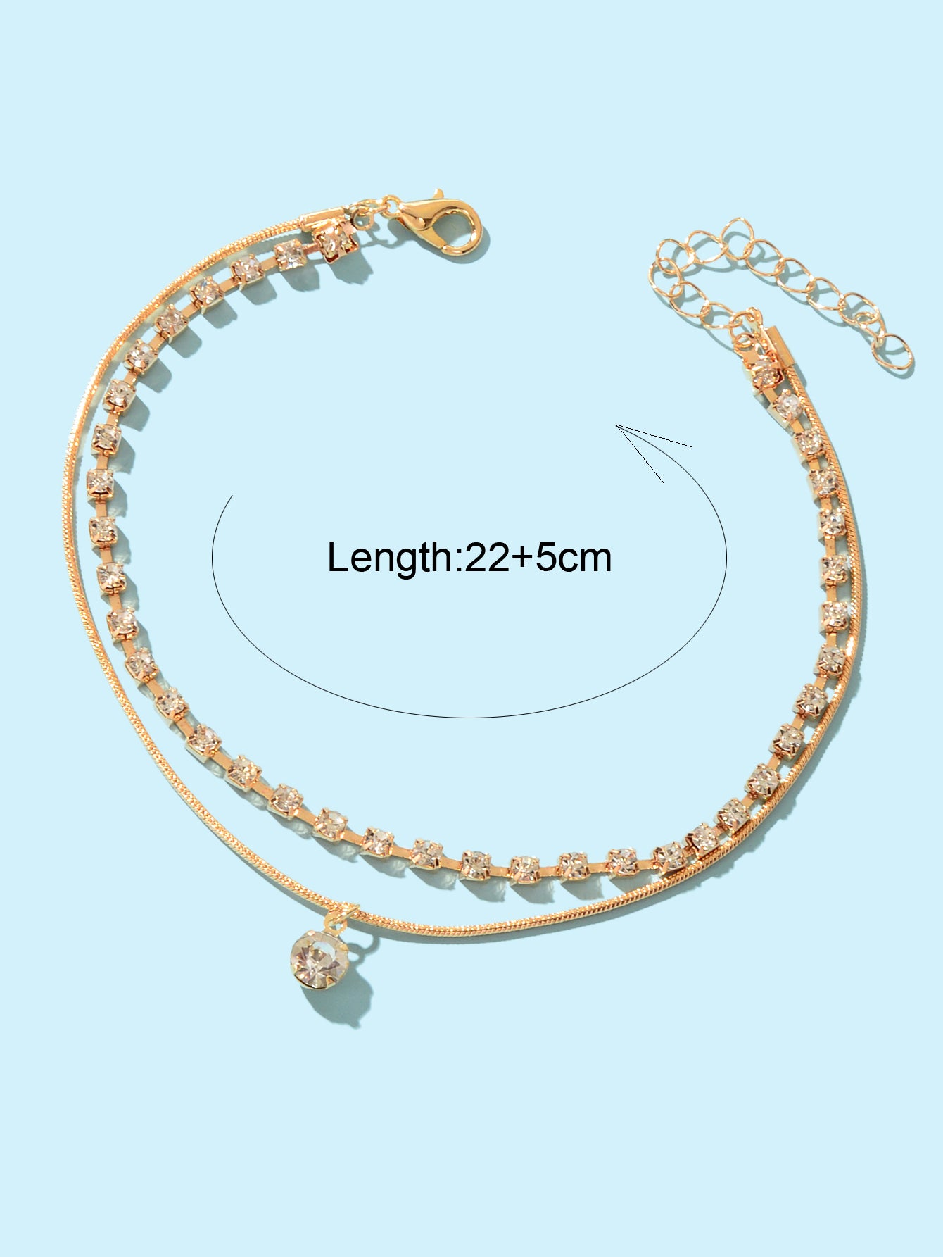 Double layer Rhinestone Gold Silver Chain Foot Jewellery Beach Adjustable Anklet